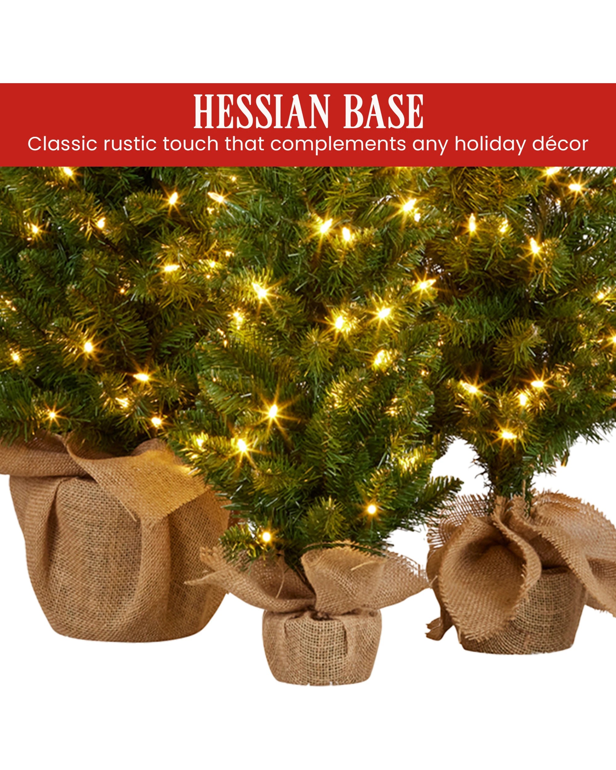 7 Christabelle Set Of 3 Pre-lit Christmas Trees Green Pine Led Lights Hessian Base Individual Plugs Varying Heights, 7 of 9