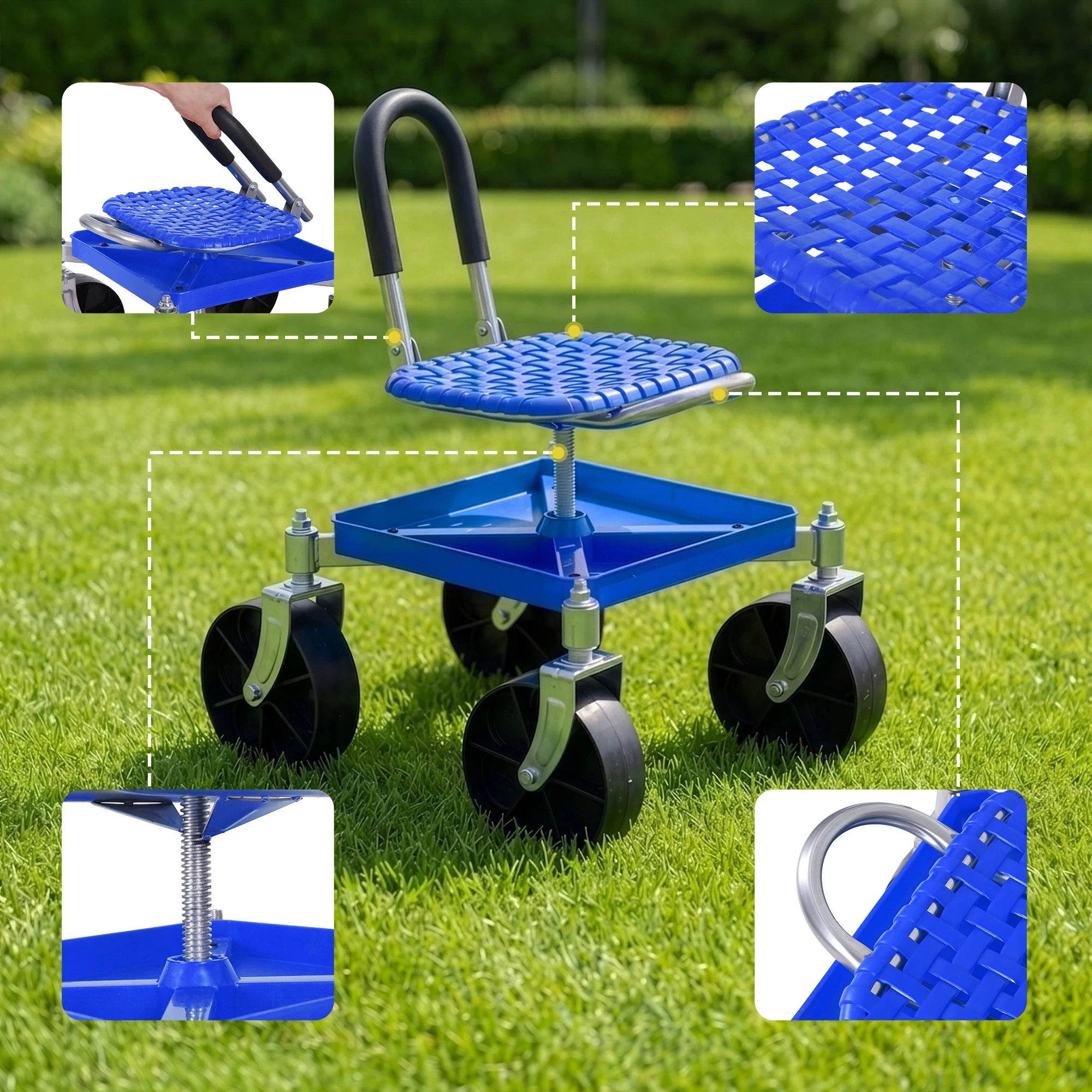 7 Gardeon Garden Cart Seat Rolling Stool 360 Swivel Height Adjustable Heavy Duty - Blue, 7 of 9