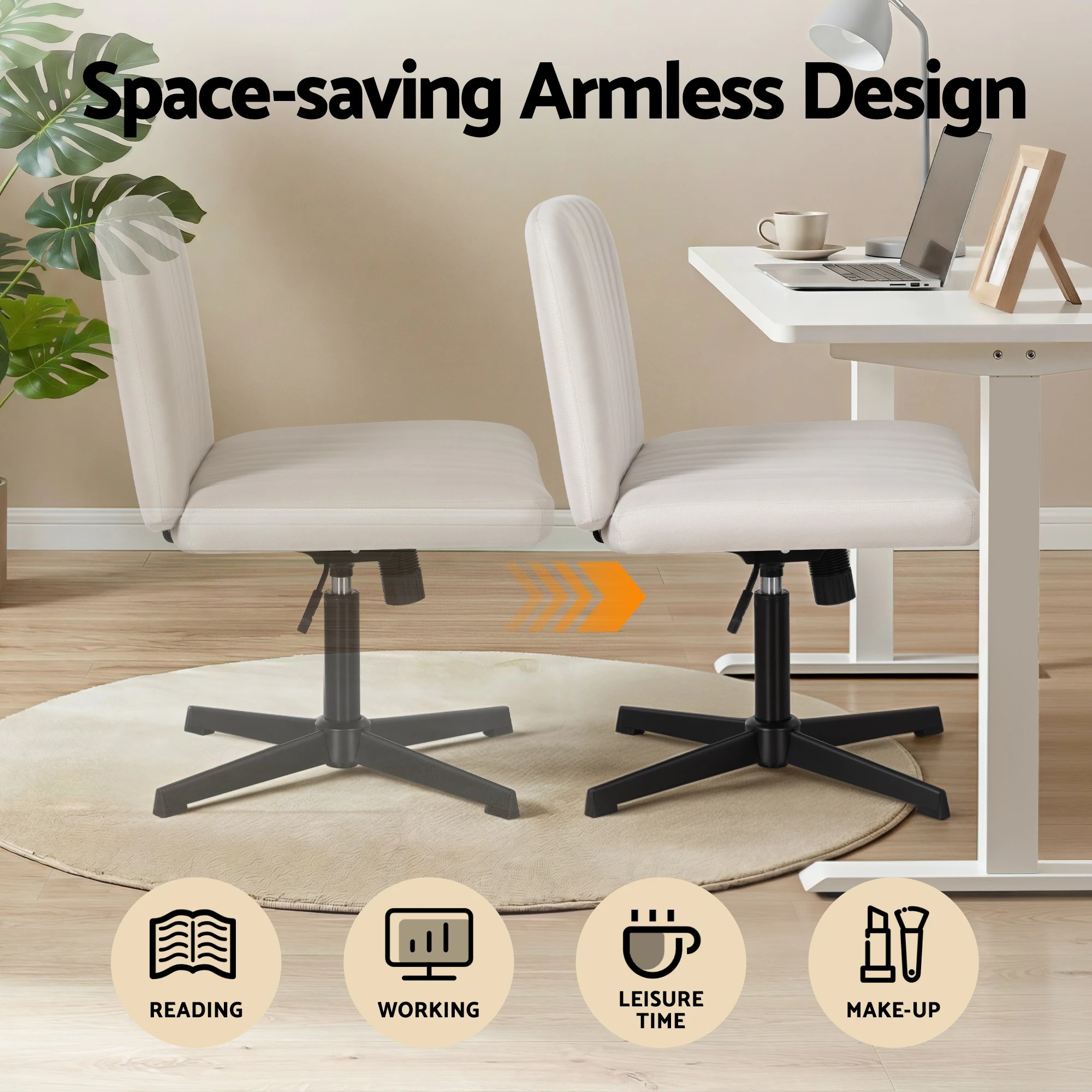5 Artiss Criss Cross Chair No Wheels Fabric Wide Cross Legged Office Desk Vanity - Beige, 5 of 7