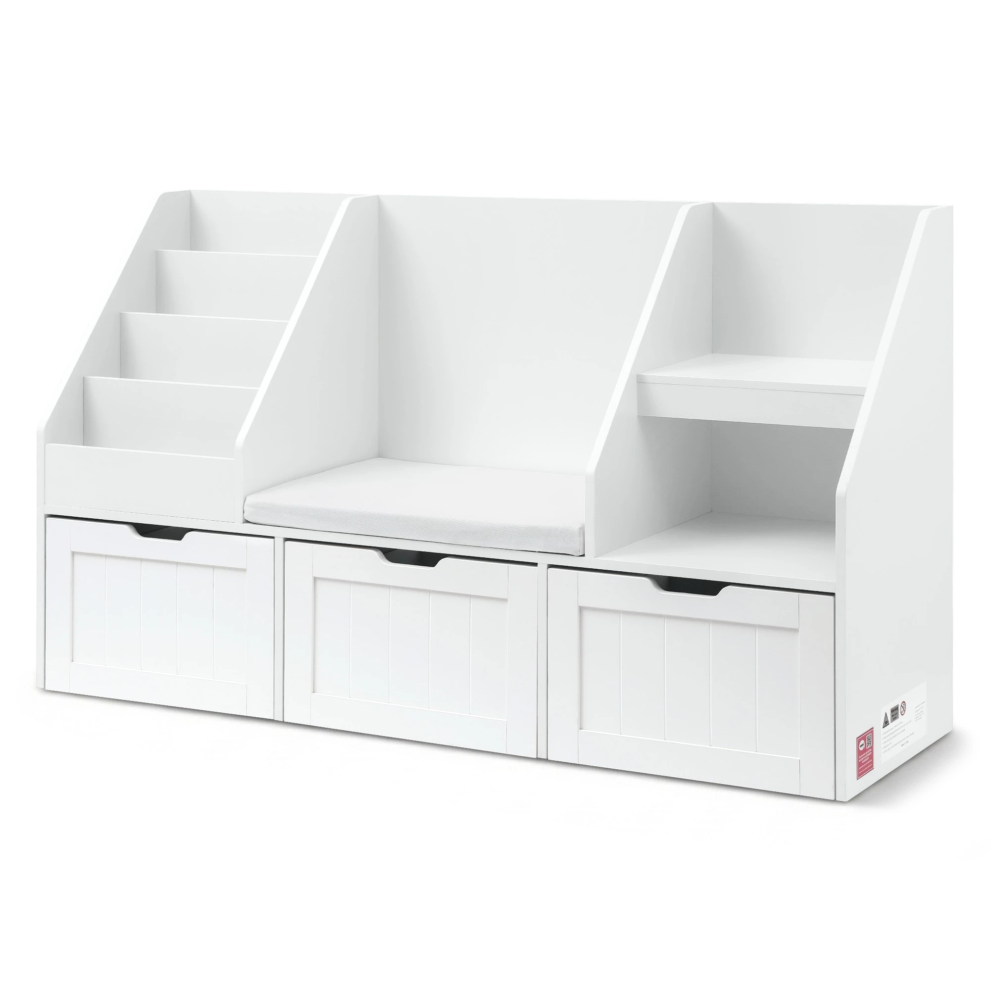 1 Keezi Kids Bookshelf Storage Organiser Toy Box Drawer Bench Seat Cabinet - White, 1 of 8