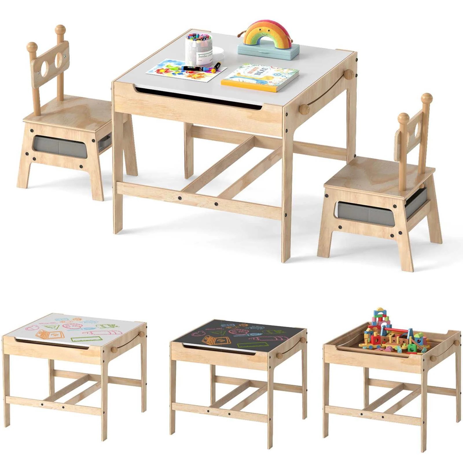 1 Costway 49cm Table Chairs Set 4 in 1 Activity Table, 1 of 1