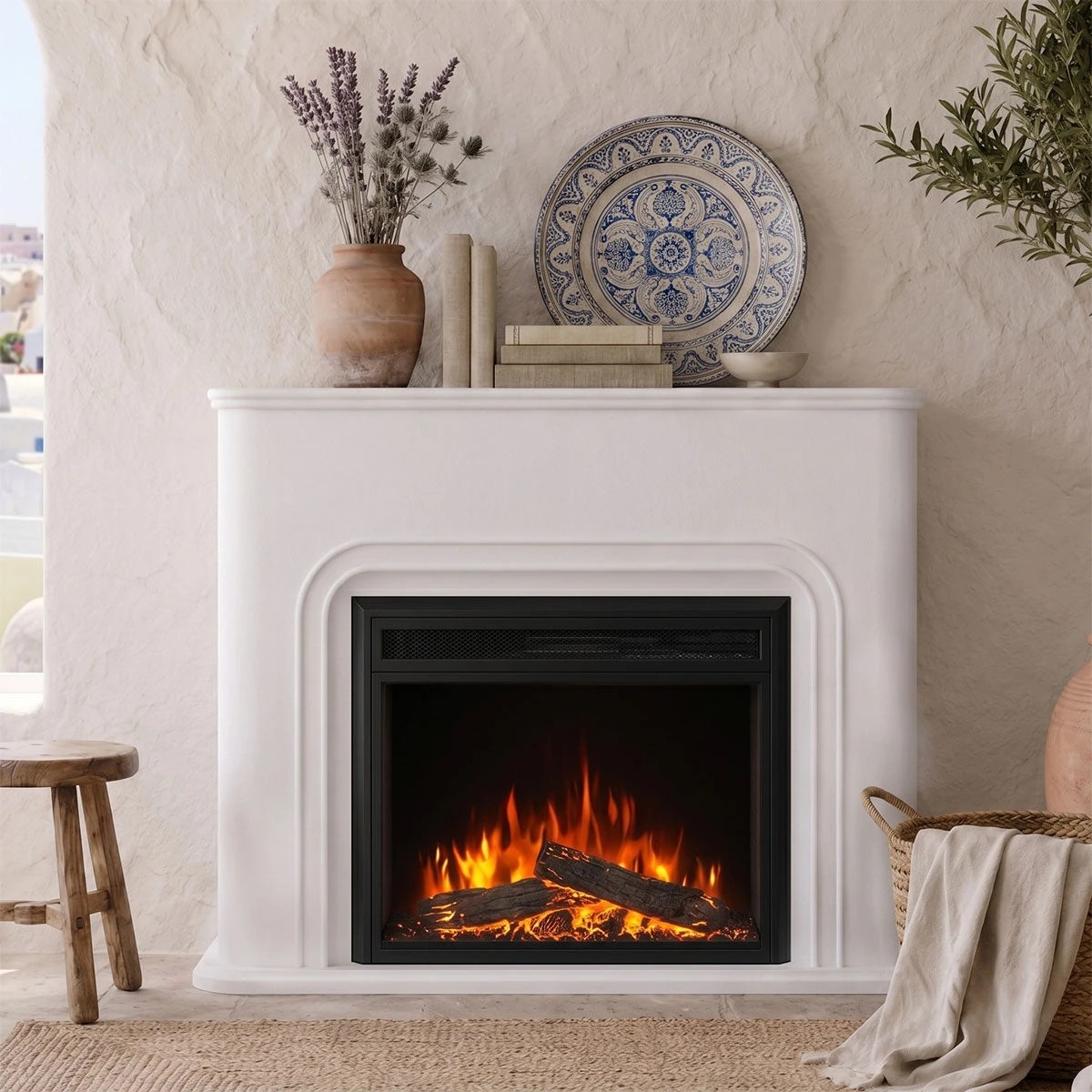 2 Moda Living Santorini White Mantel Electric Fireplace Suite with 30 Inch Moonlight Insert - White, 2 of 10