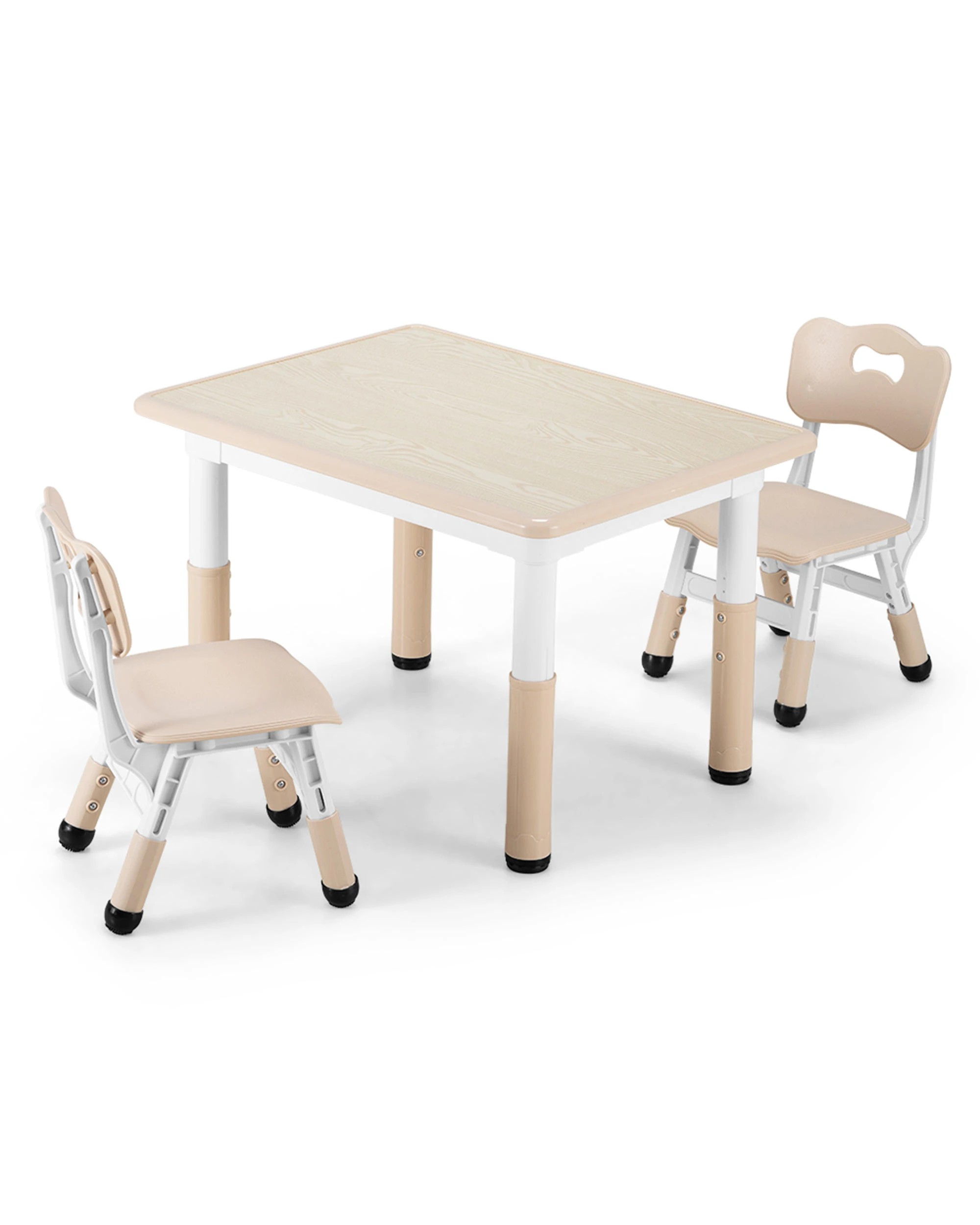 1 PlayPals Kids Table Chairs Set Height Adjustable Toddler Activity Table 80x60cm Beige, 1 of 6