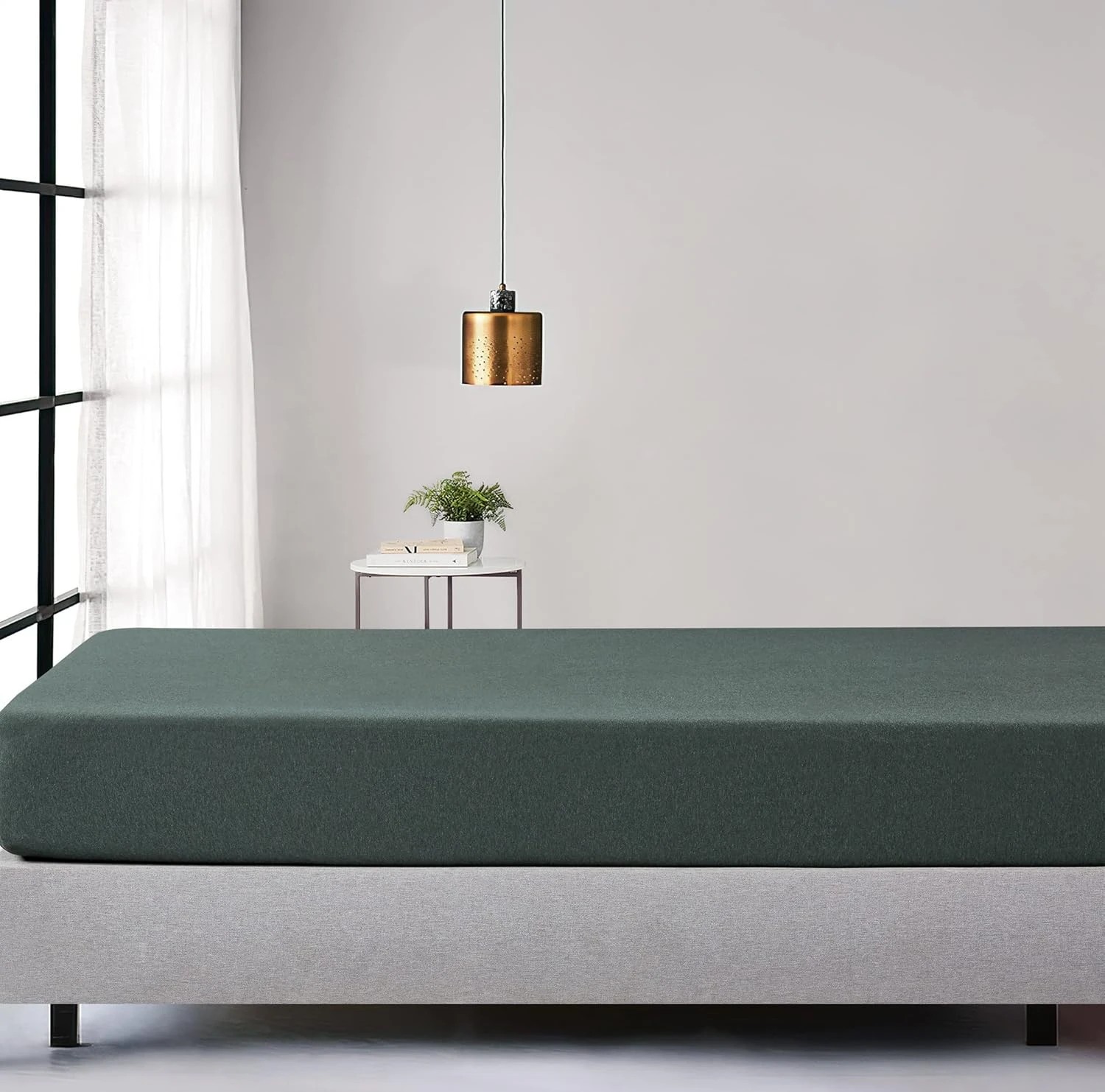 1 Gioia Casa Jersey Cotton Fitted Sheet Soft Stretchy Breathable - Single Bed - Forest Green, 1 of 3