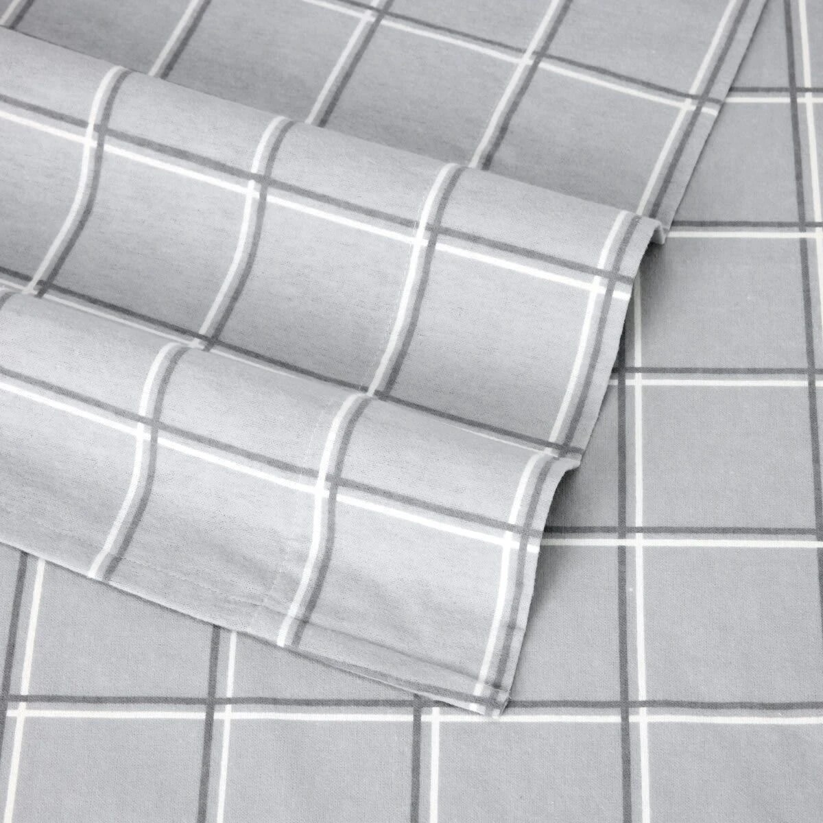 4 Check Flannelette Sheet Set - Queen Bed, Grey, 4 of 7