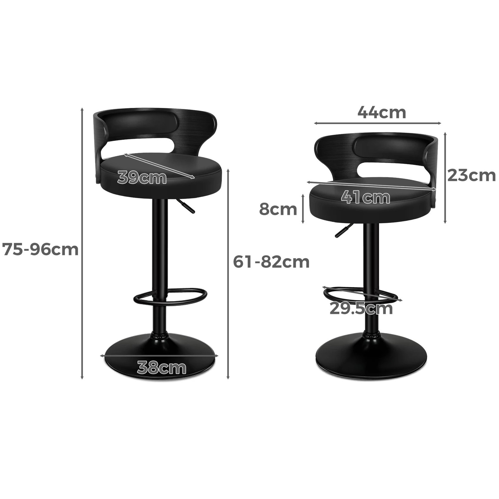 3 Alfordson 2x Bar Stool Kitchen Swivel Chair Wooden Leather Ramiro - Black, 3 of 10