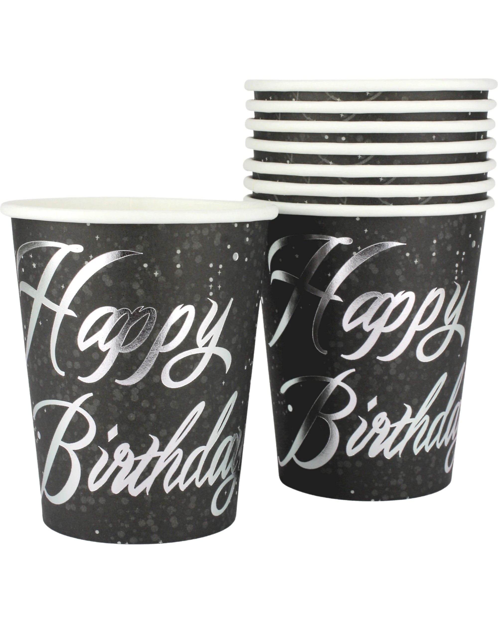 1 Unique Glitz Silver Happy Birthday Paper Cups Pack of 8, 1 of 1