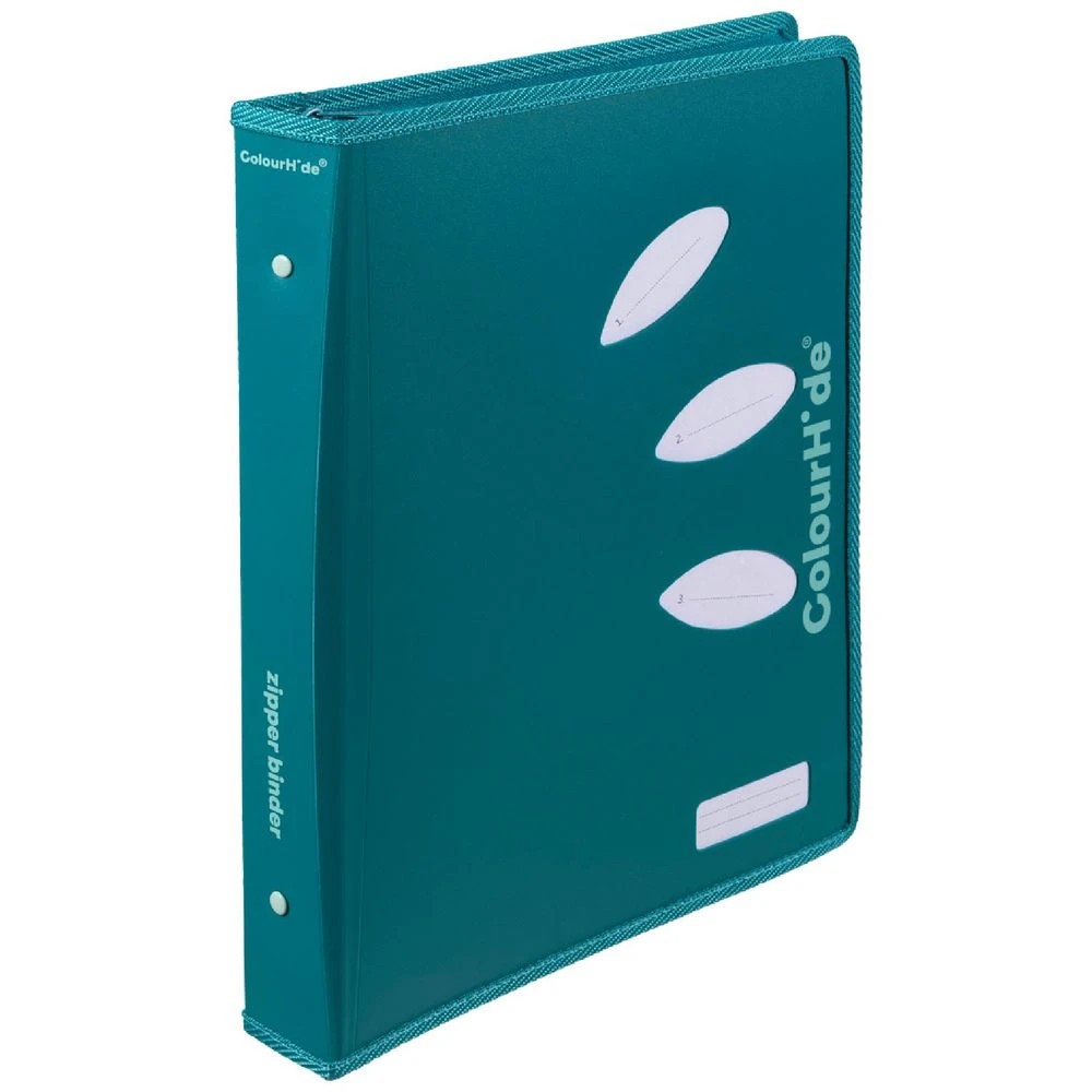 1 ColourHide A4 Zipper Binder 2-D Ring 25mm Teal Green, 1 of 2
