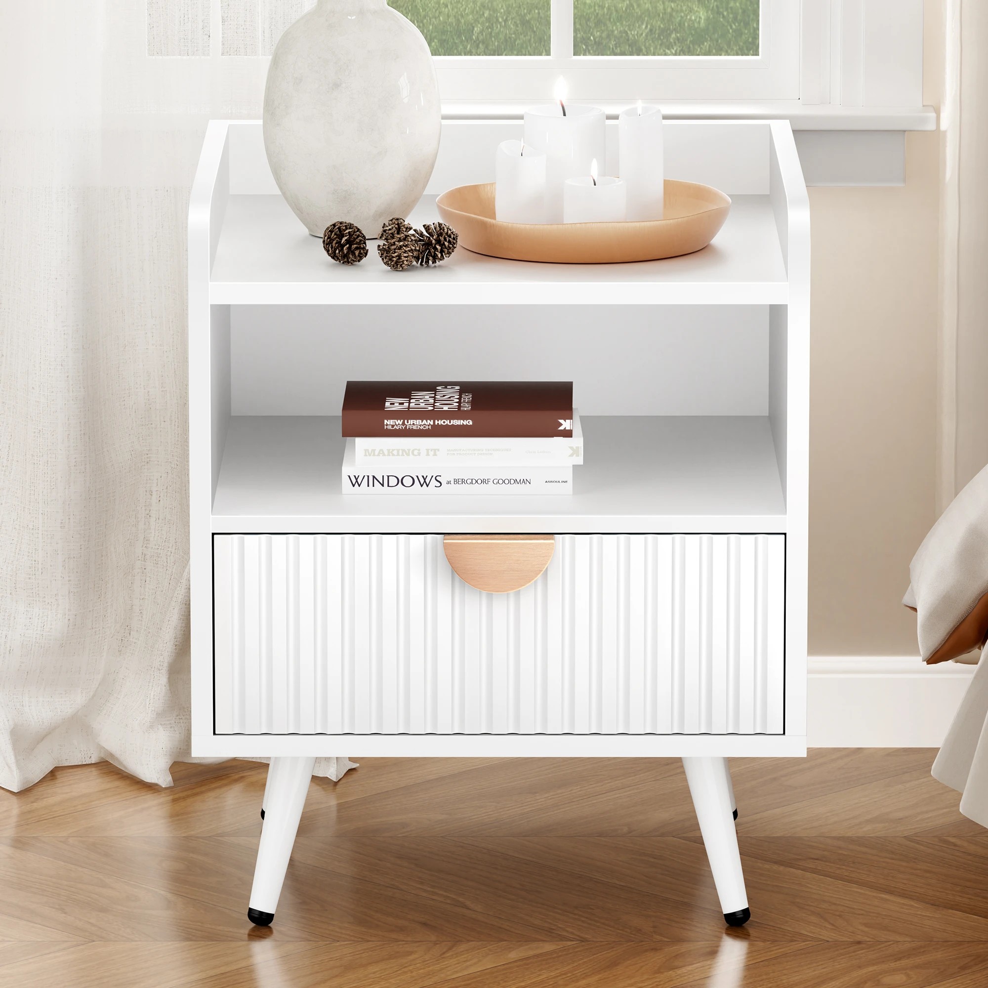 4 Alfordson Bedside Table with Drawer - White, 4 of 9