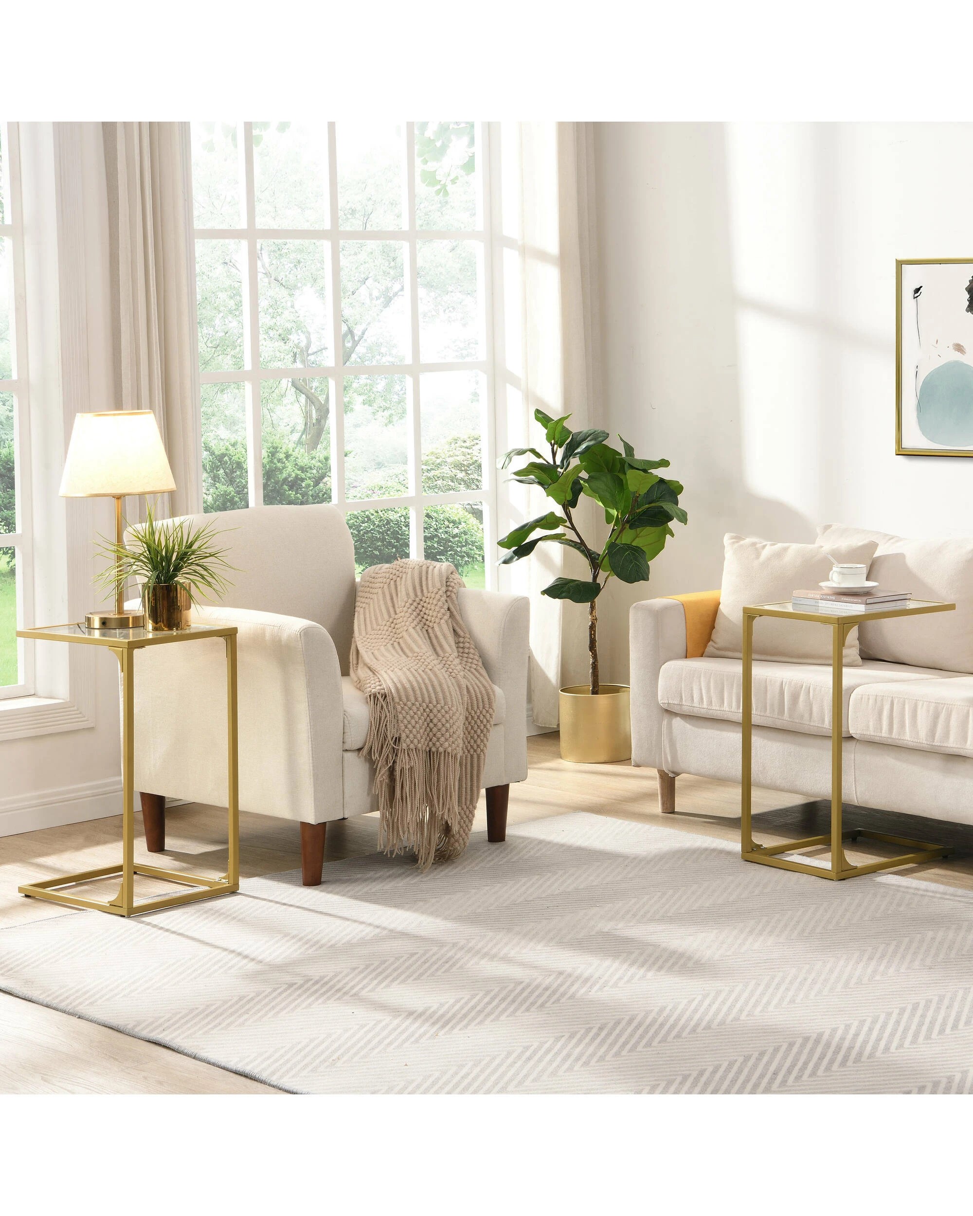 3 IHOMDEC Tempered Glass Side Table Set of 2 - Gold, 3 of 10