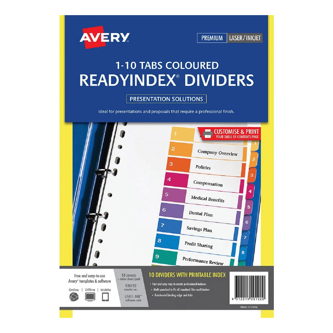 1 Avery Table of Contents Divider A4 1-10 Tab, 1 of 2