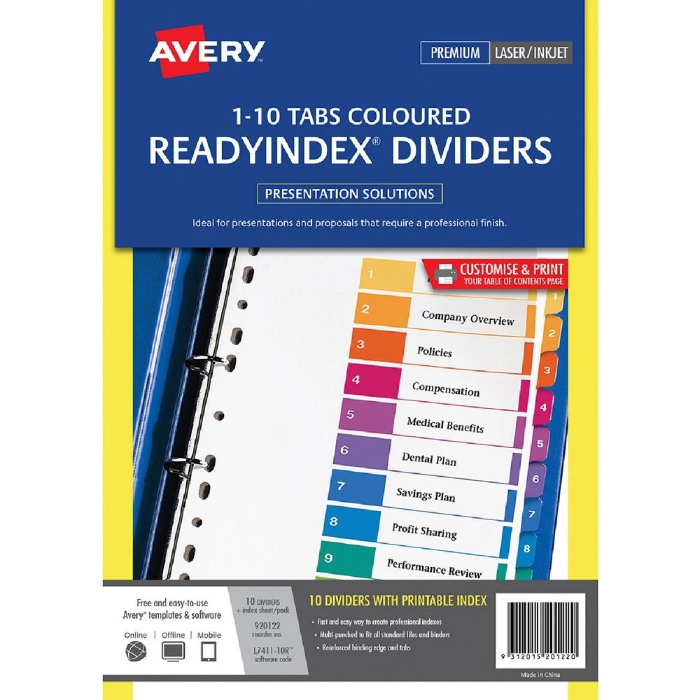 1 Avery Table of Contents Divider A4 1-10 Tab, 1 of 2