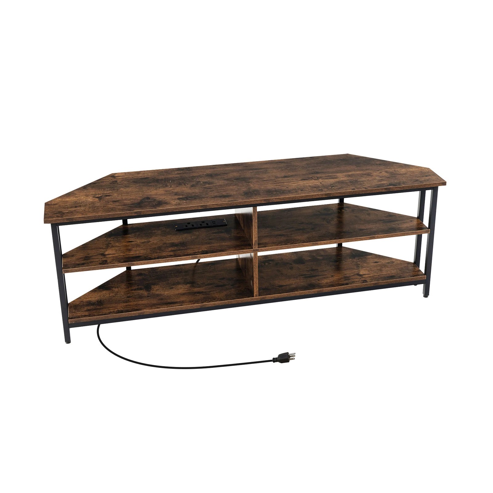 1 Costway Adjustable TV Cabinet Metal Frame Media Console Table w/Power Strip Entertainment Unit, 1 of 1