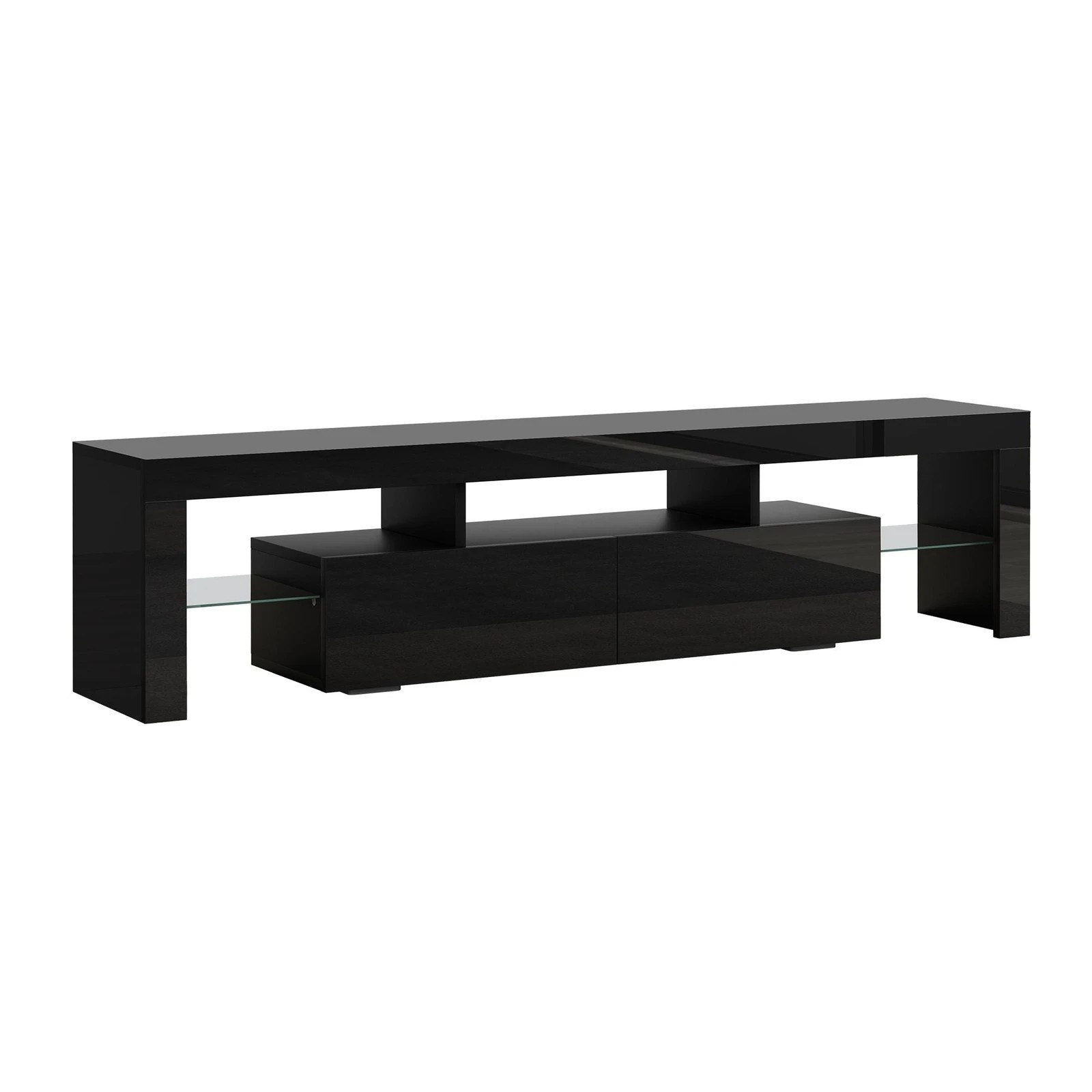 7 Alfordson Entertainment Unit 160cm TV Stand LED Light Storage Gloss - Black, 7 of 10