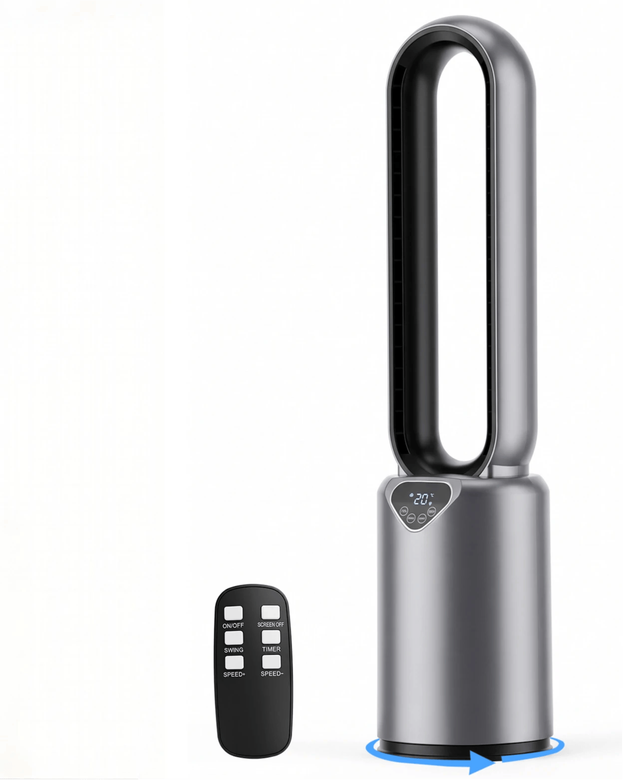 1 Advwin Bladeless Tower Fan with Air Purification Filter 24 Speeds 70° Oscillation 12H Timer Remote - Grey, 1 of 8