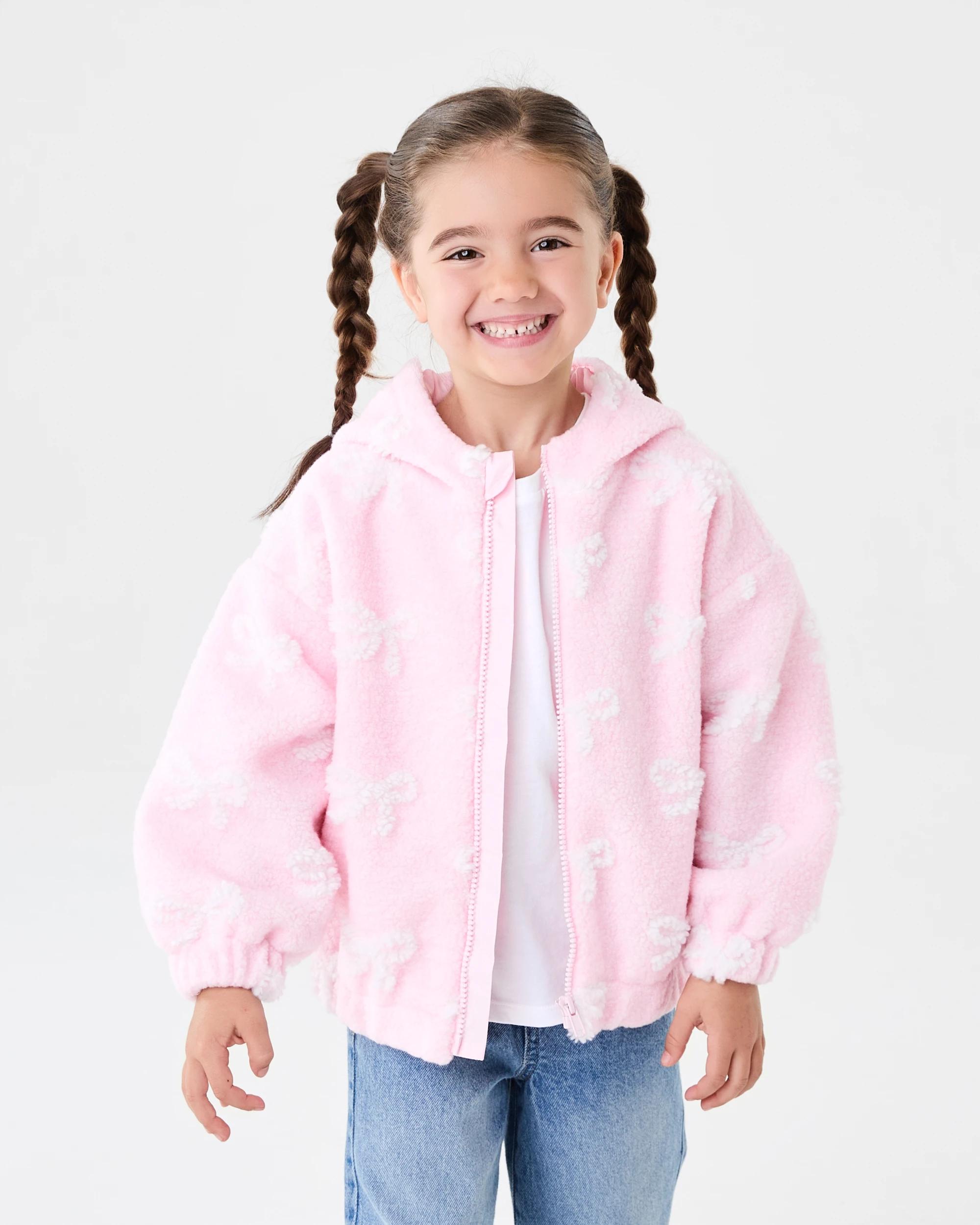 1 Sherpa Lined Zip Through Hoodie Pink Bow, 1 of 10
