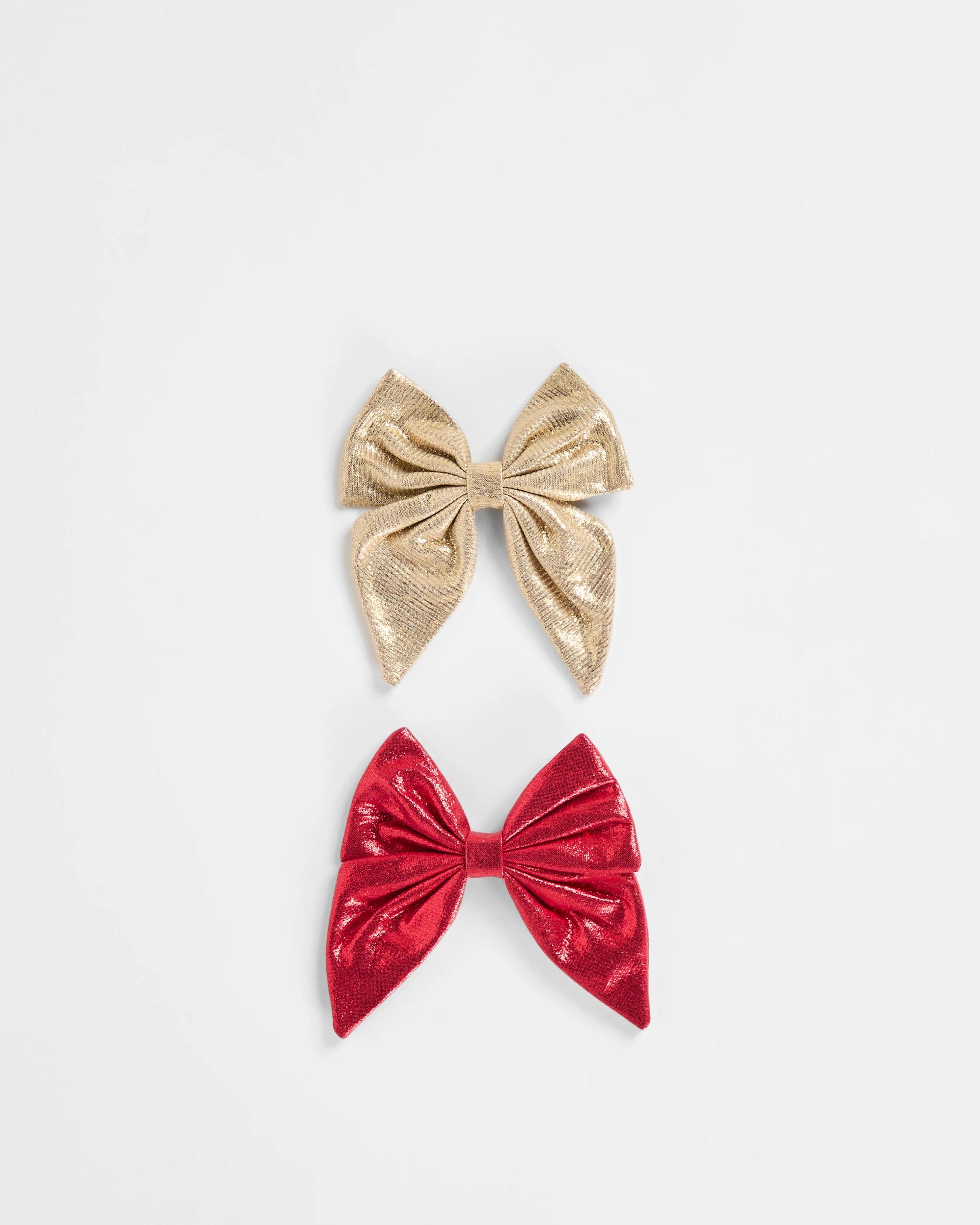 1 Target Christmas 2 Pack Mini Metallic Bow Hair Clips GOLD, 1 of 2