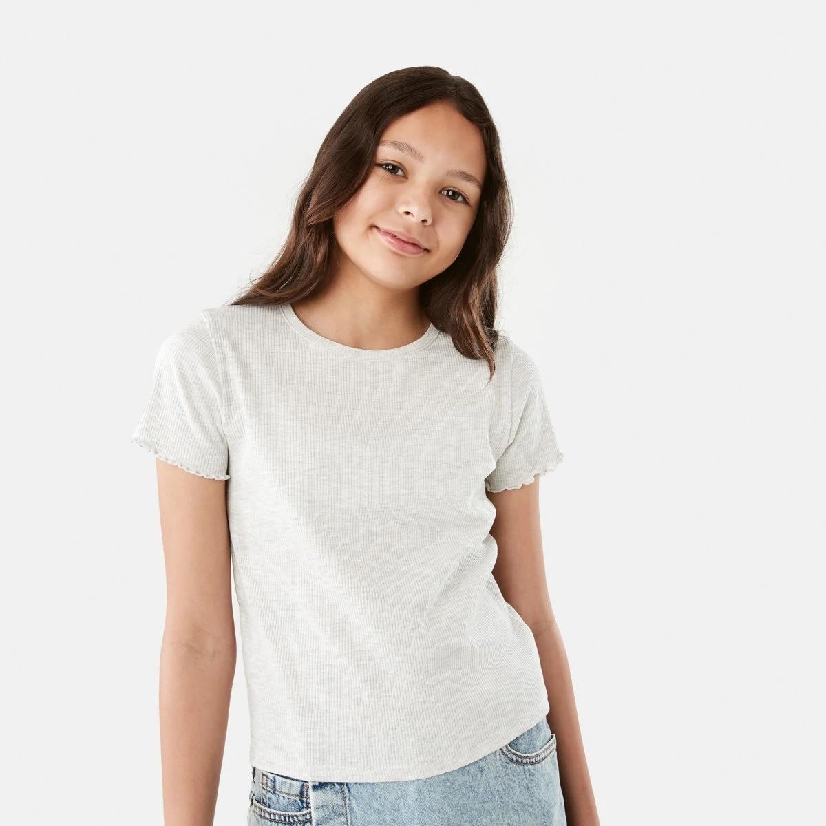 1 Short Sleeve Rib Top Wht Marle, 1 of 9