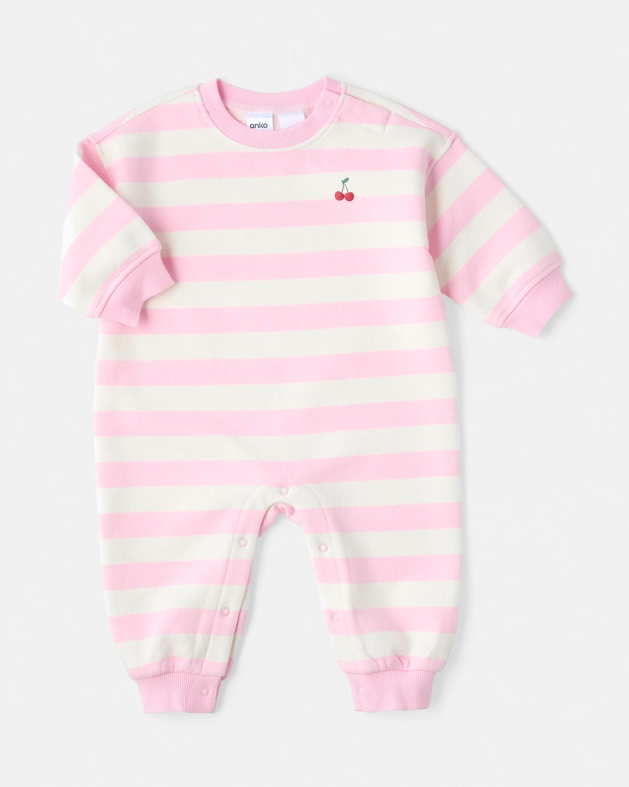 1 Stripe Fleece Coverall Chrry Strp, 1 of 3