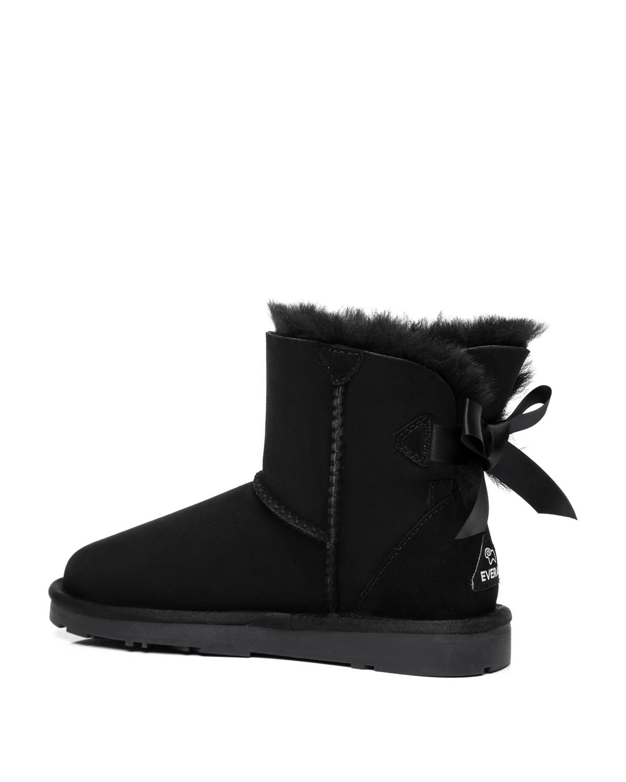3 Everau Womens Mini Back Bow UGG Boots BLACK, 3 of 5