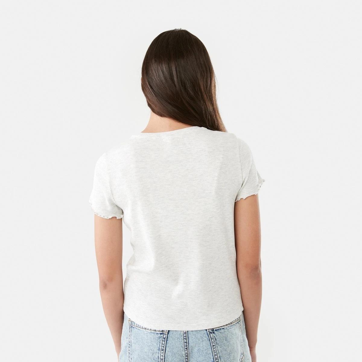 2 Short Sleeve Rib Top Wht Marle, 2 of 9