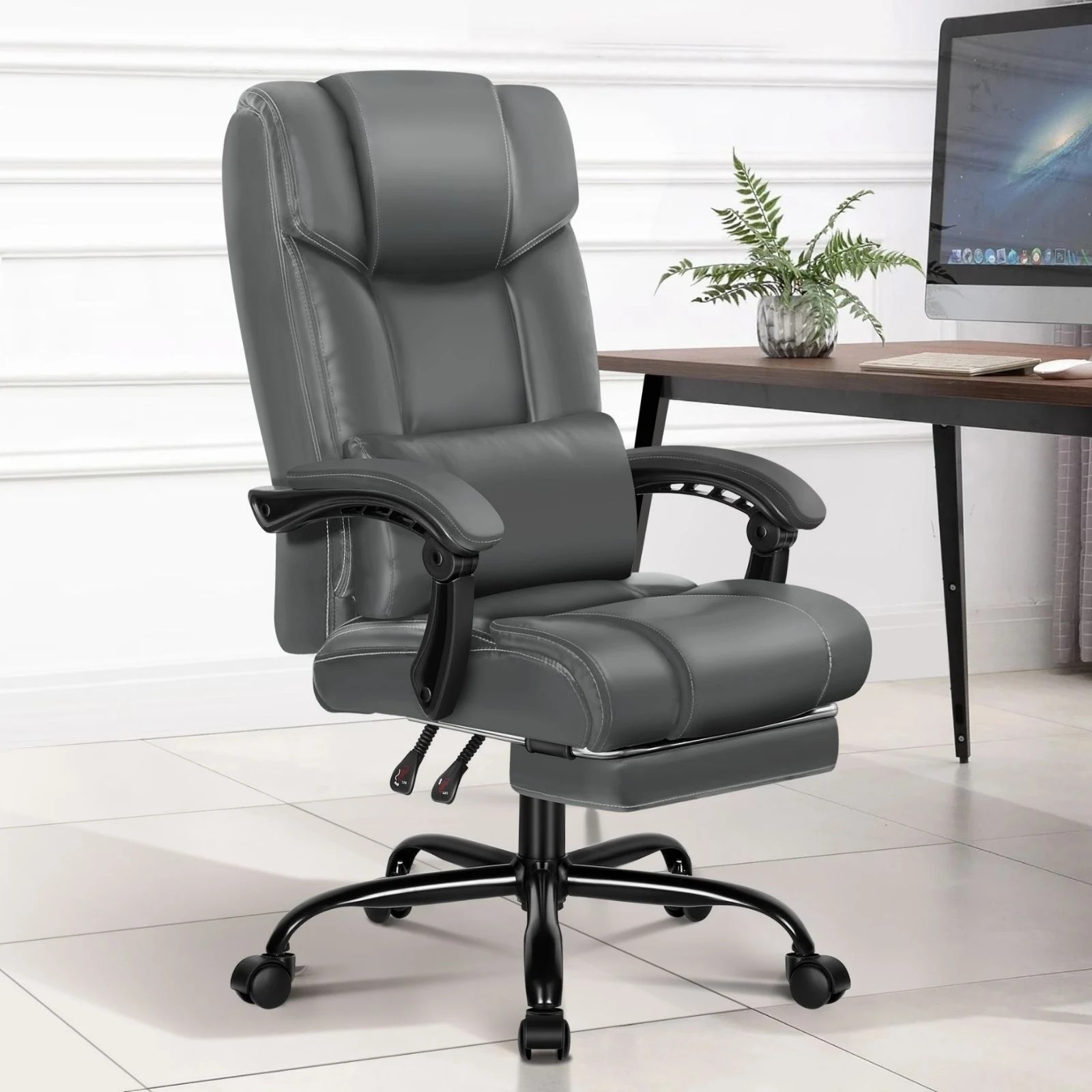 3 Alfordson Office Chair Executive Computer Gaming PU Leather Seat Recliner - Grey, 3 of 10