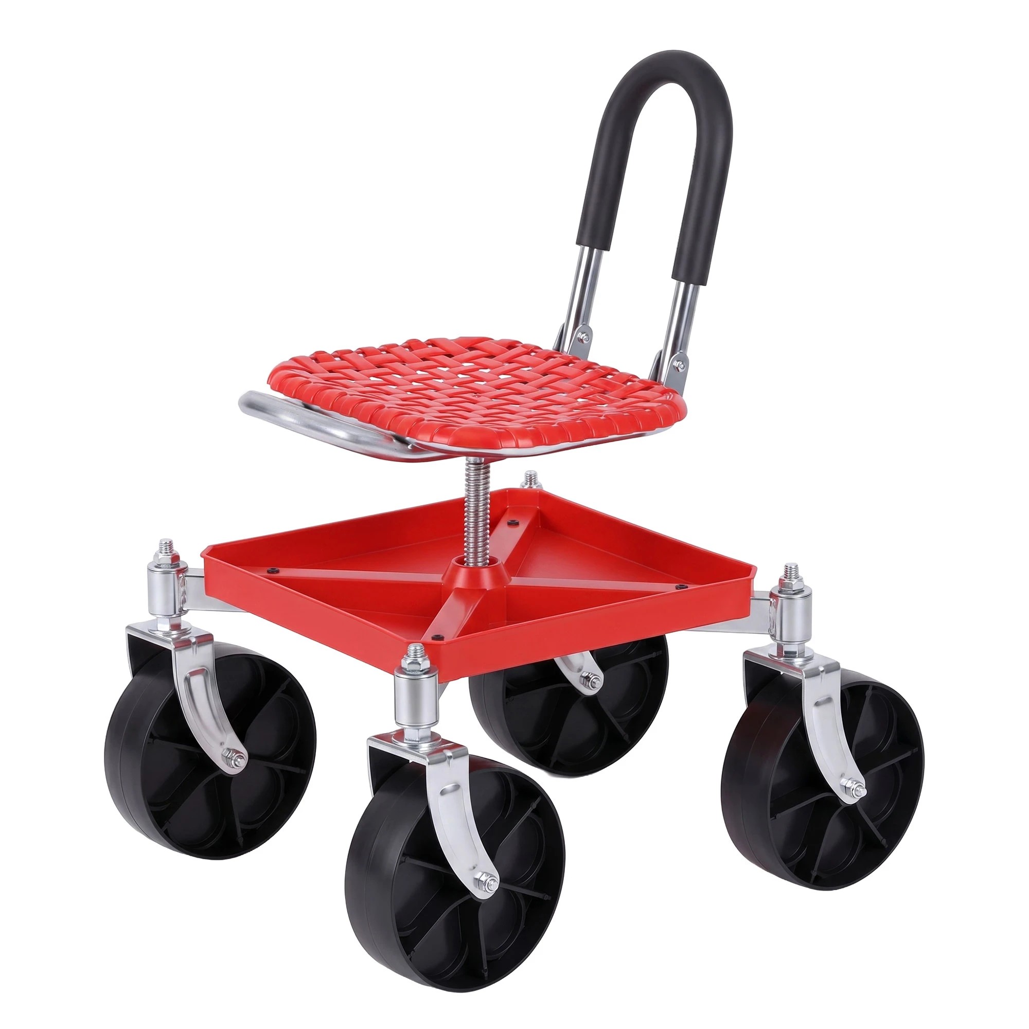 1 Gardeon Garden Cart Seat Rolling Stool 360 Swivel Height Adjustable Heavy Duty - Red, 1 of 9