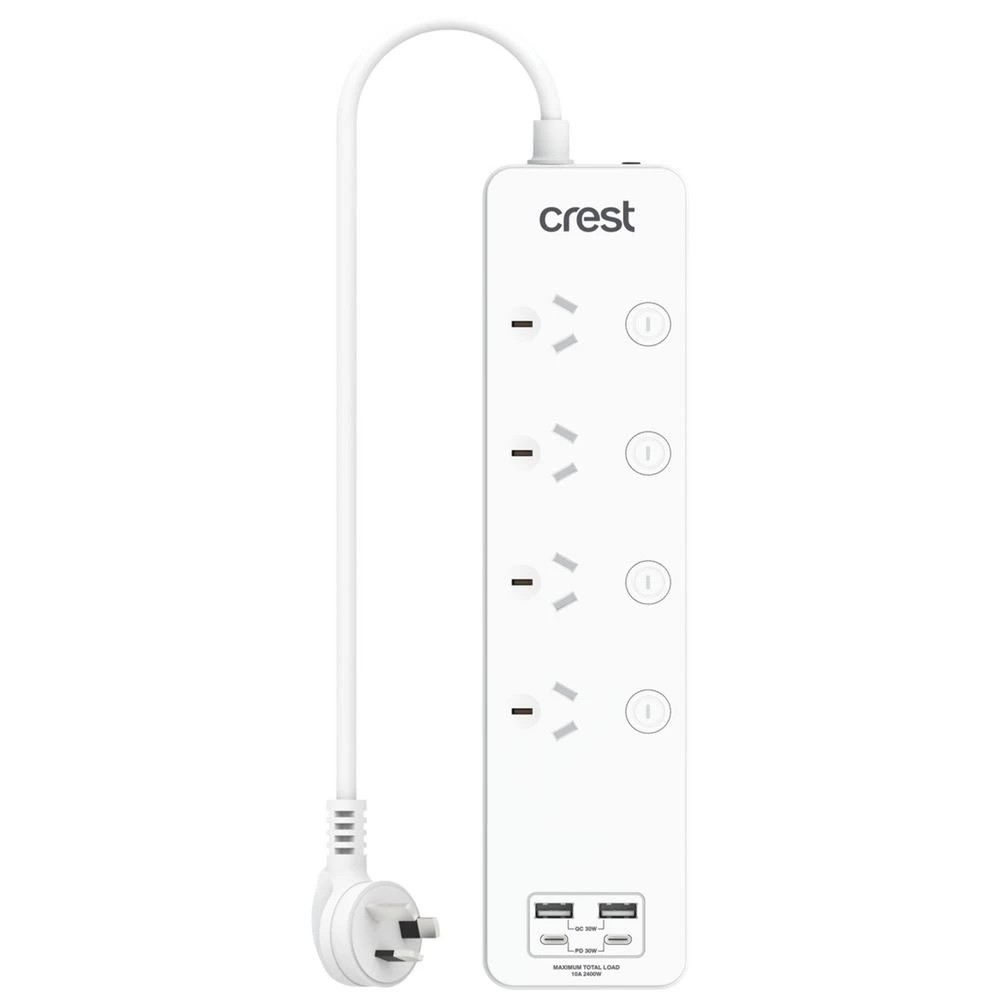 1 Crest 4 Socket Switched Surge Powerboard 4 USB 1M, 1 of 3