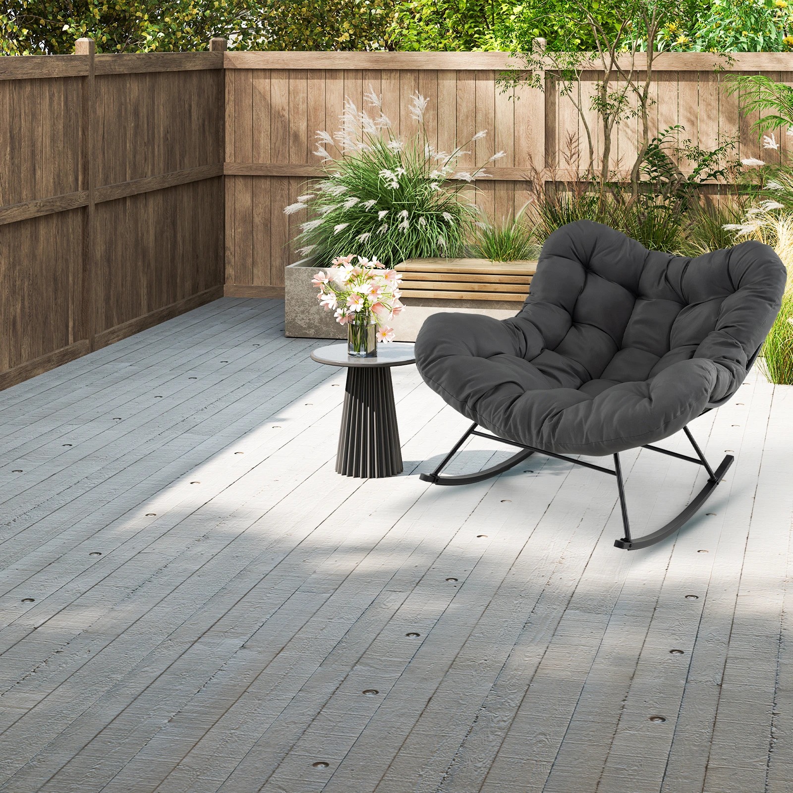 6 Costway Patio Rocking Chair Papasan Chair w/Padded Cushion Lounge Chair - Grey, 6 of 6