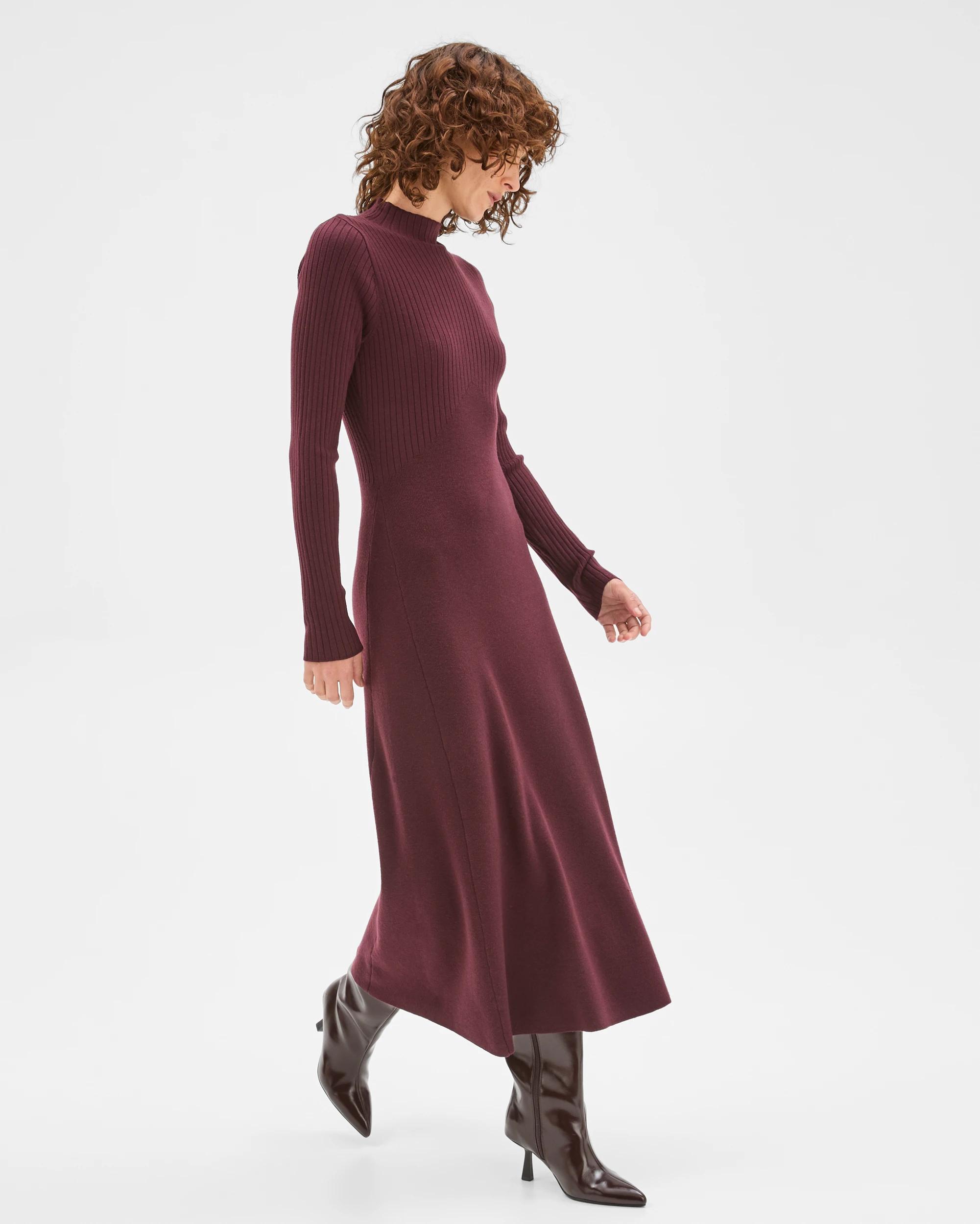 2 Preview Long Sleeve Rib Detail Knit Dress PINOT, 2 of 7