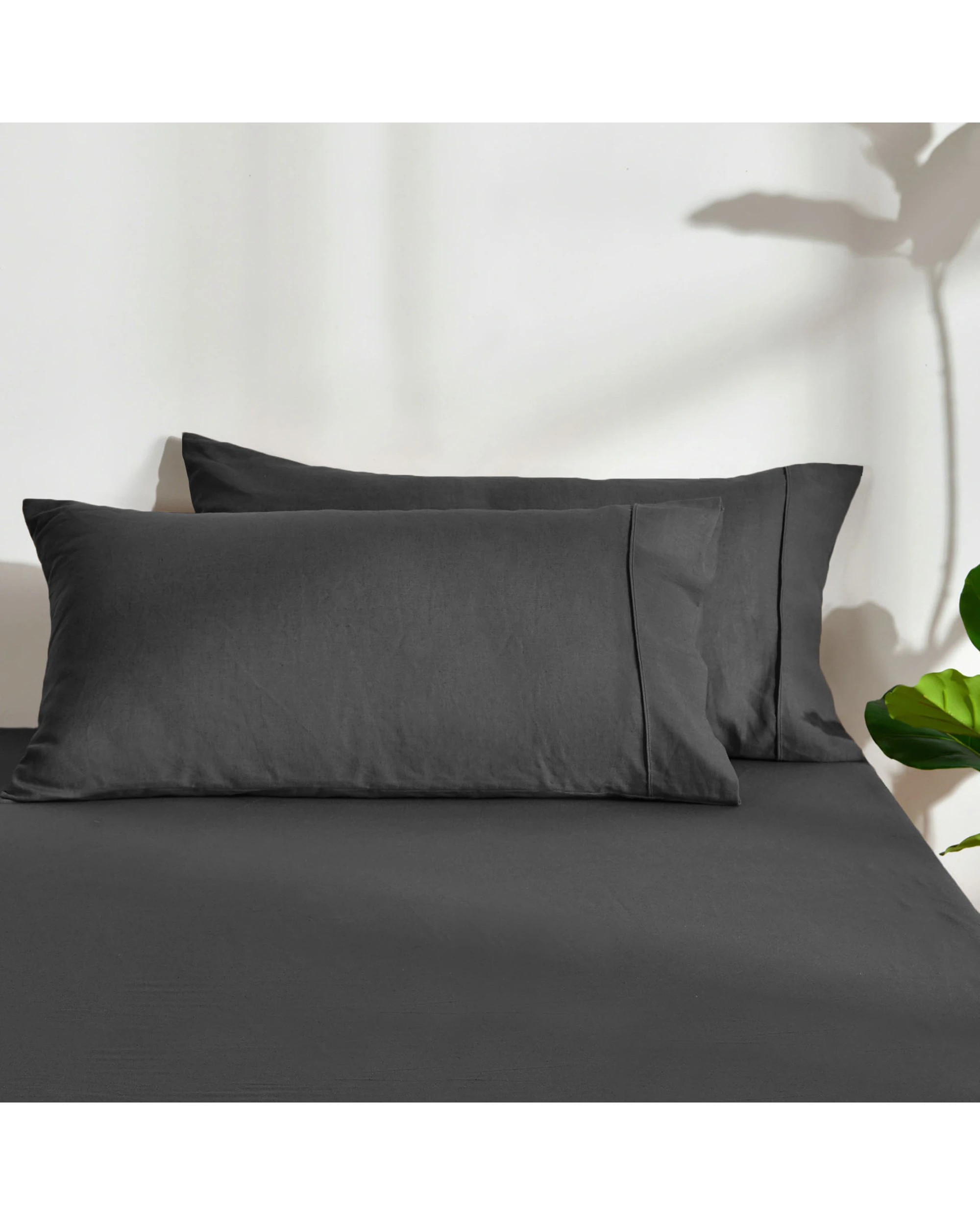 1 Dreamaker Linen Cotton King Pillowcase Twin Pack - Charcoal, 1 of 5
