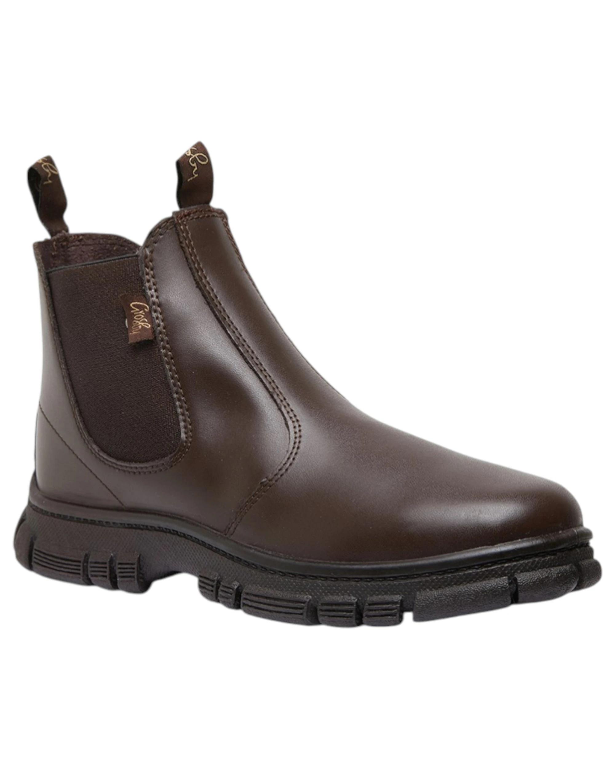 3 Grosby New Ranch Junior Boys Boots Brown School Leather Slip On Shoes BROWN, 3 of 4