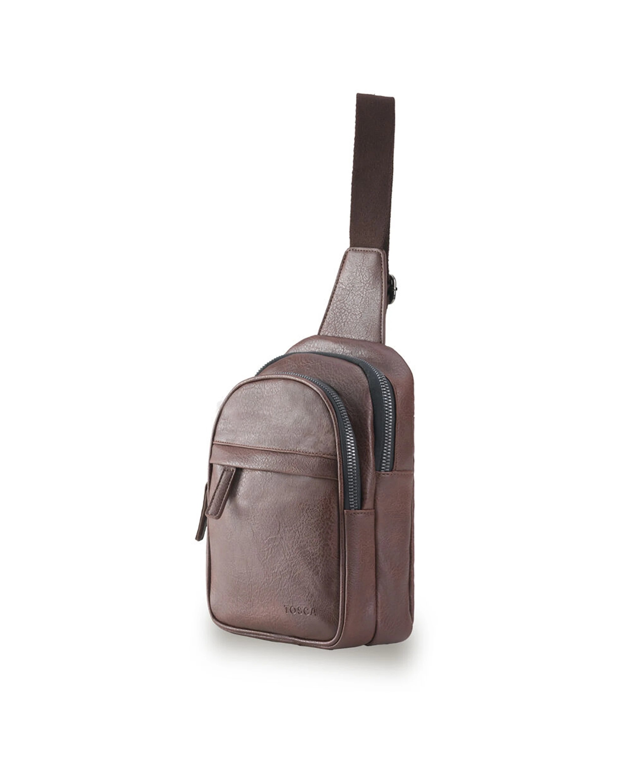 1 Tosca Vegan Leather Slinger Mens Fashion Sling Bag Lightweight Durable Chocolate - Brown, 1 of 3
