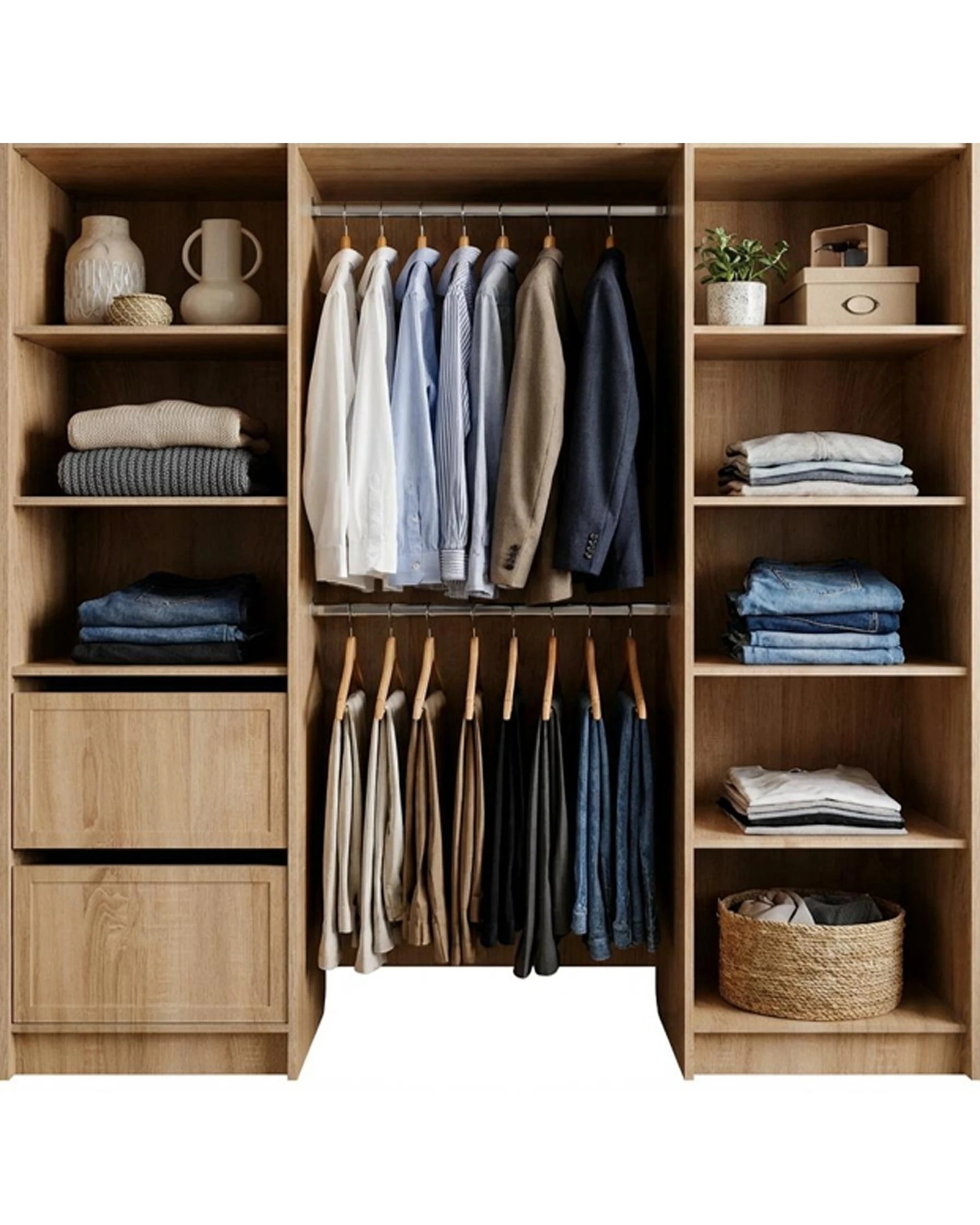 2 European Cabinetry Basel Walk In Wardrobe Kit Hamptons Oak 2000x2000mm - Natural, 2 of 2