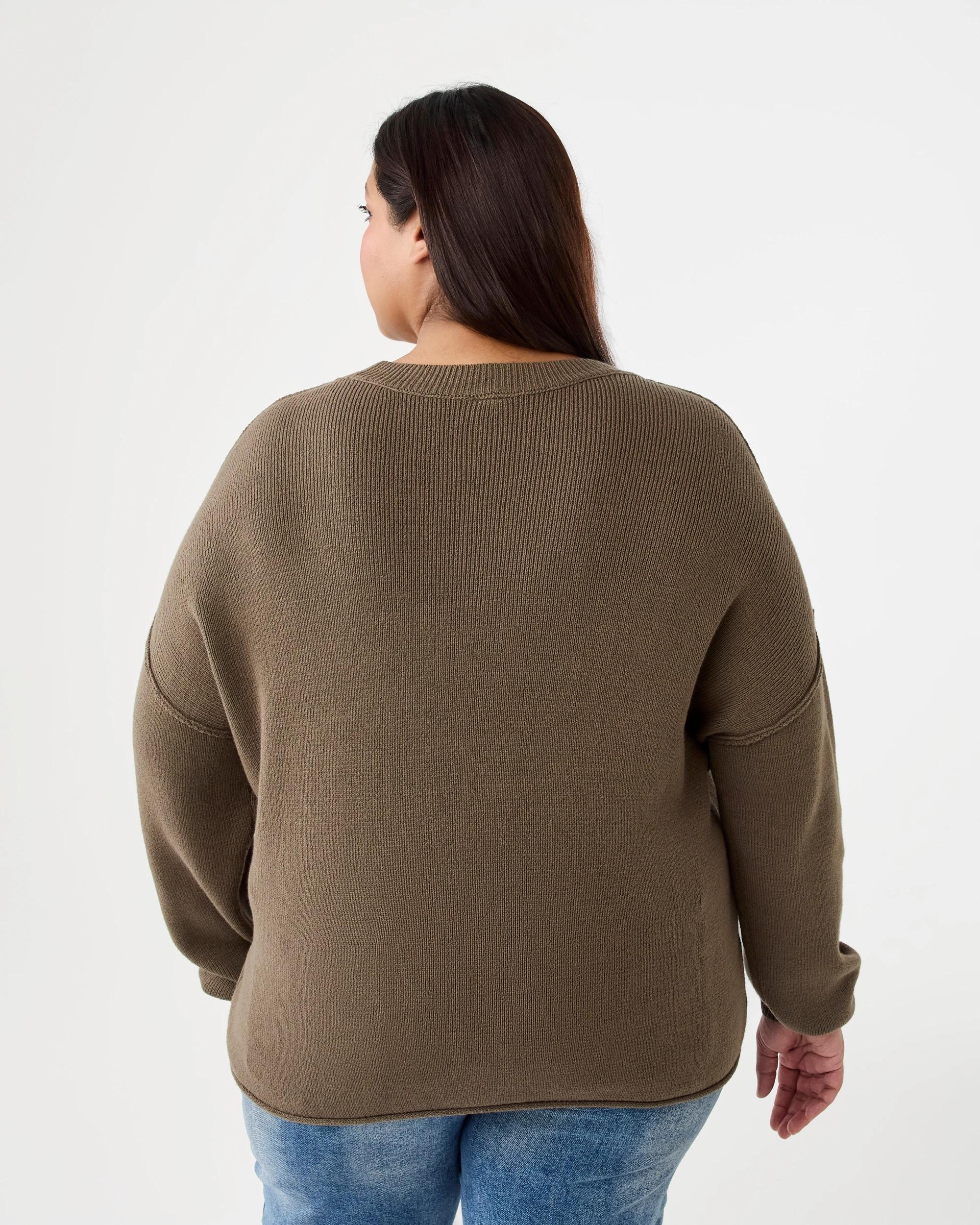 3 Curve Oversized Crew Neck Jumper Deep Olive, 3 of 7