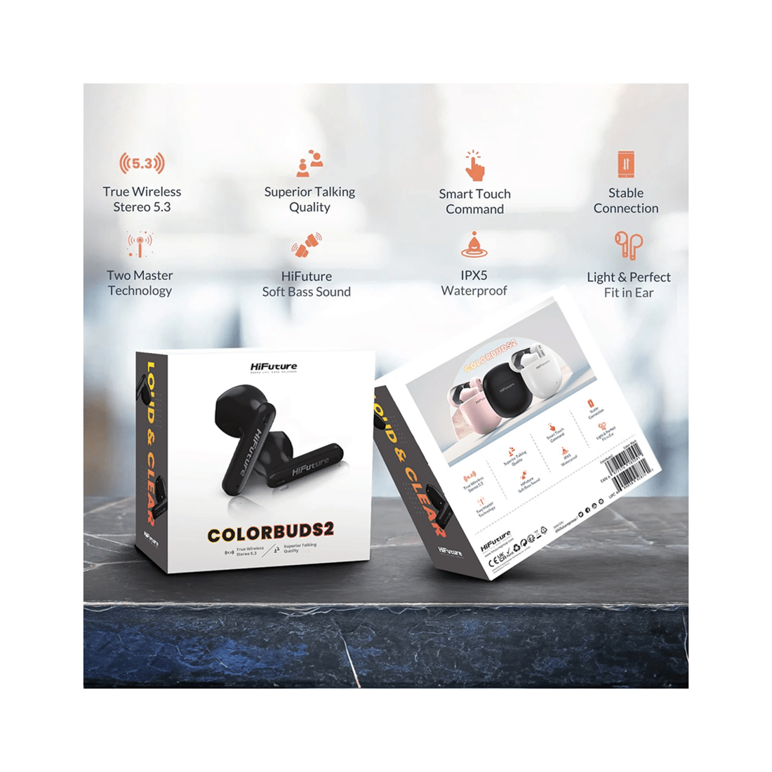 6 Hifuture Colourbuds2 True Wireless Bluetooth Soft Bass Earbuds Noise Cancel - Black, 6 of 6