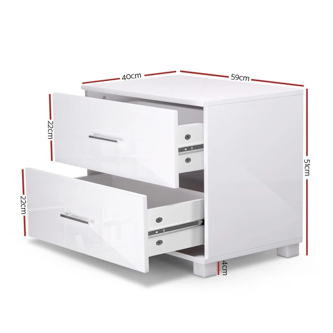 2 Artiss Bedside Table 2 Drawers High Gloss - White, 2 of 10