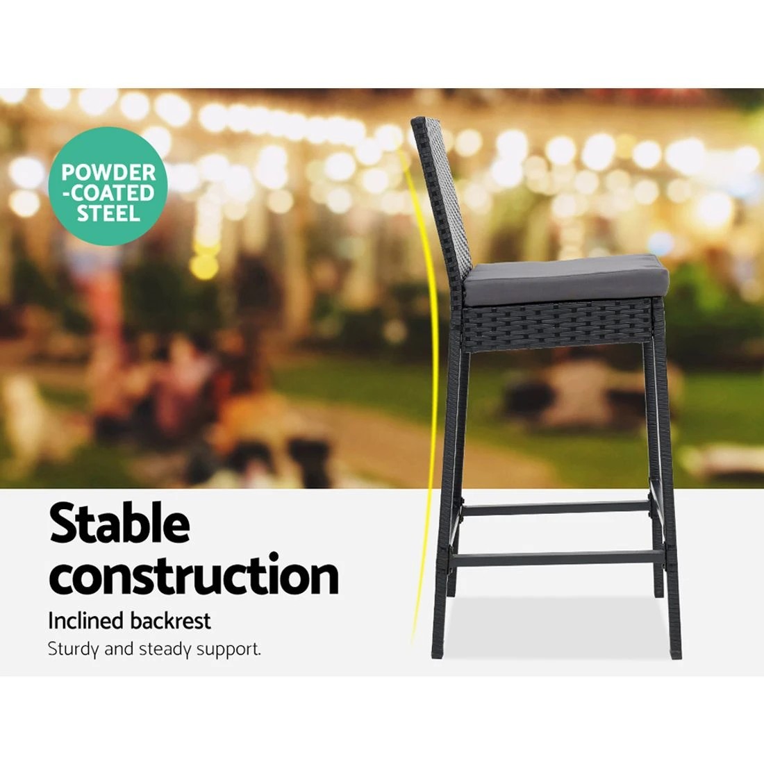 5 Gardeon 5-Piece Outdoor Bar Set Patio Dining Chairs Wicker Table Stools - Black, 5 of 6