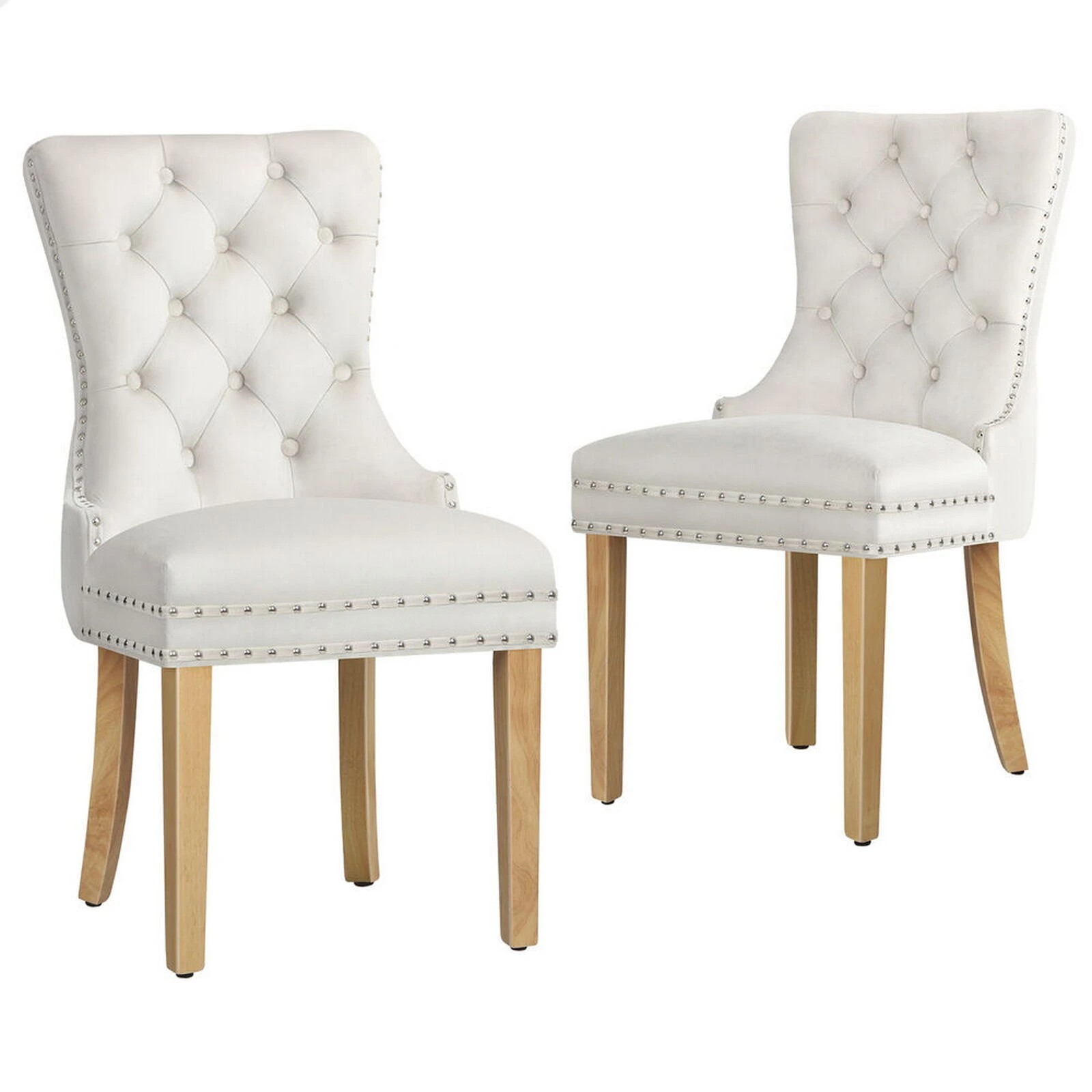 1 Alfordson 2x Dining Chair Kitchen Lounge Retro Button Tufted Wooden Velvet - Beige, 1 of 10