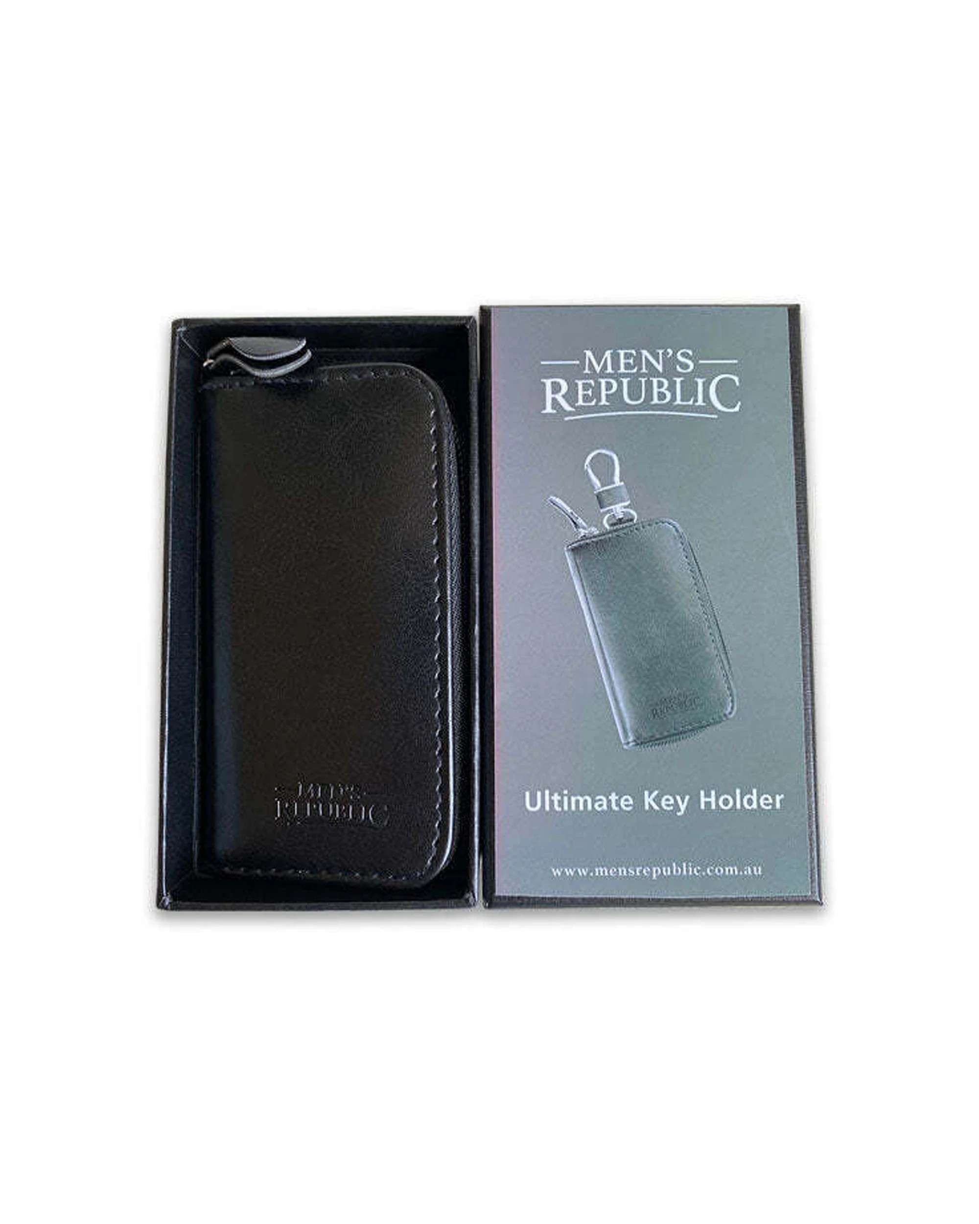 4 Mens Republic Key Ring Holder Faux Leather Embossed Logo Durable Design - Black, 4 of 5