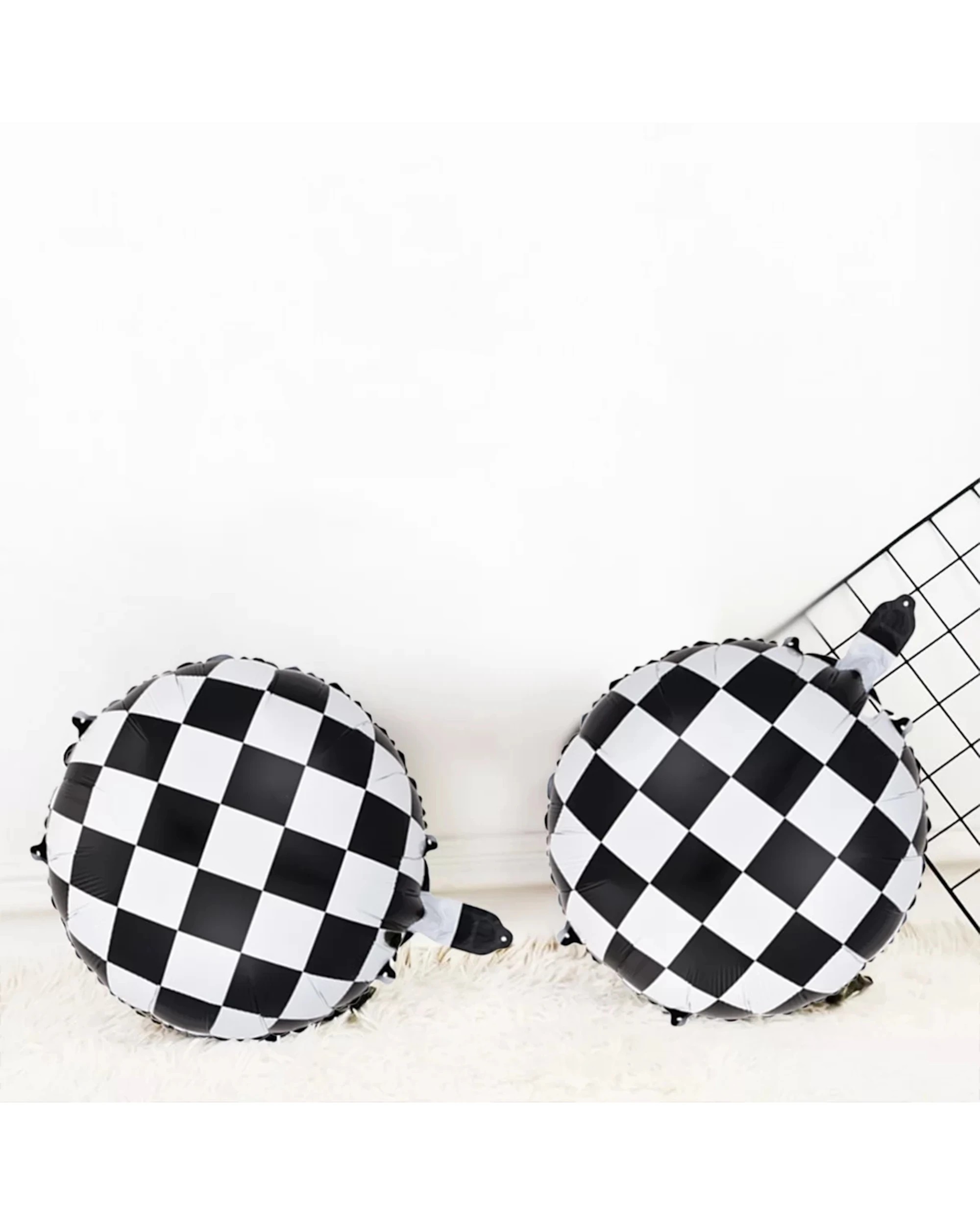 4 Partyrama Black & White Checkered Foil Helium Balloon - White, Black, 4 of 5