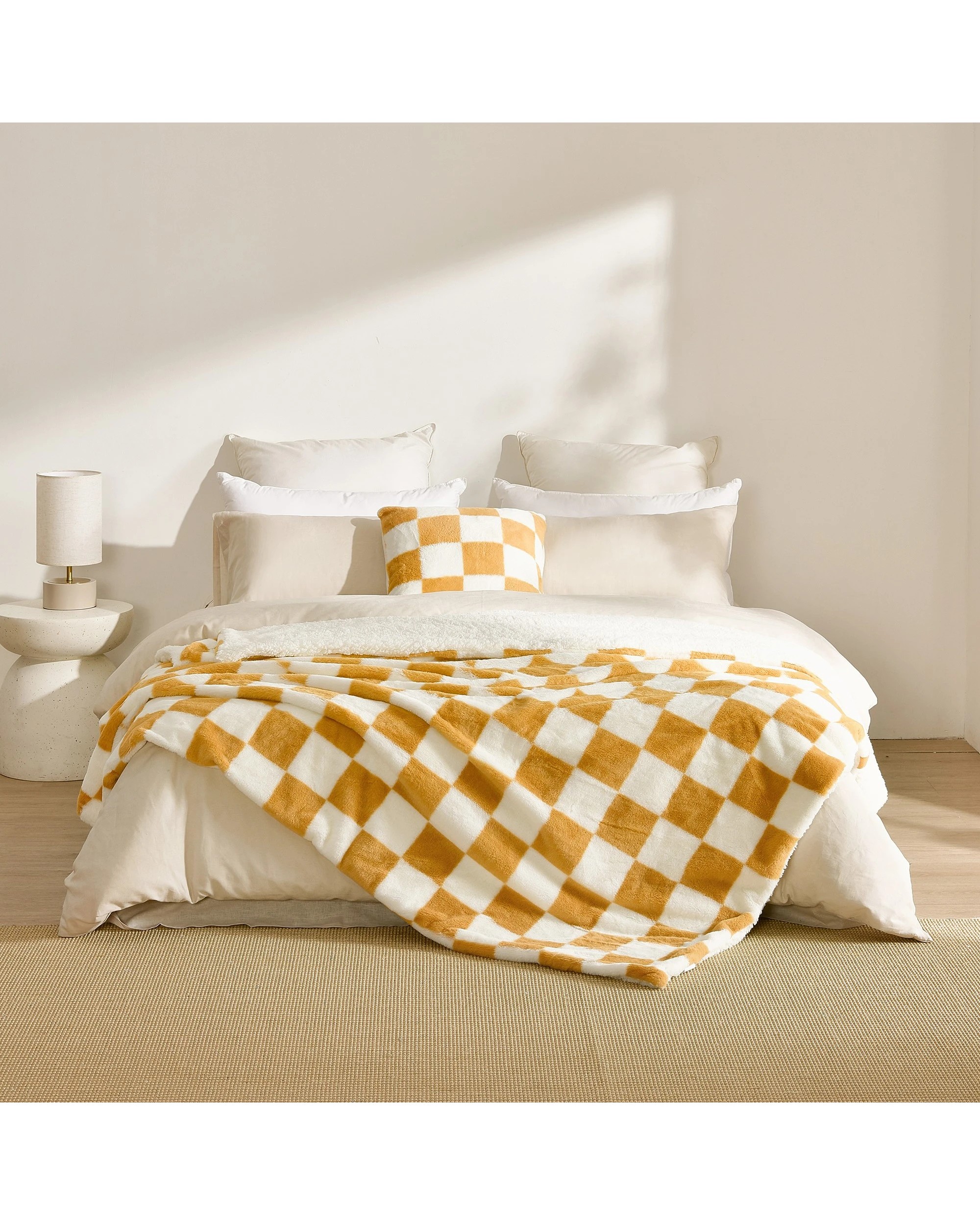 1 Dreamaker Checkered Plush Throw Blanket 180x200cm - Chai and Cream, 1 of 5