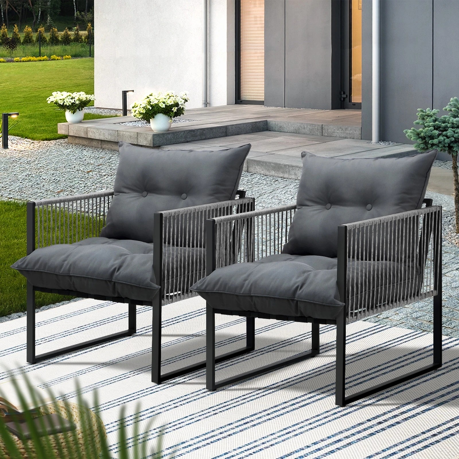 4 Livsip 2PCS Outdoor Furniture Patio Chairs Garden Lounge Sofa Set PE Wicker - Multi, 4 of 9