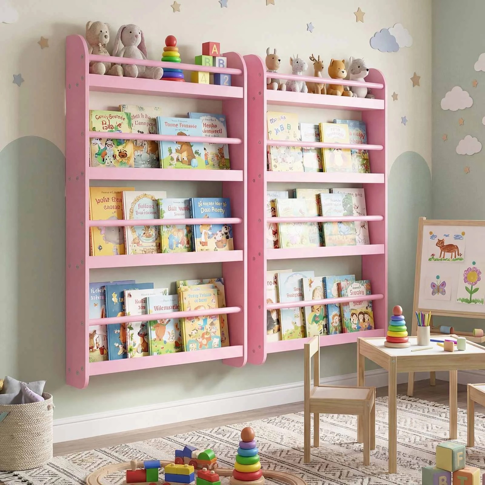 2 Costway 4-Tier Wall Mount Bookcase Toy Organizer Rack Behind Door Bookshelf - Pink, 2 of 2