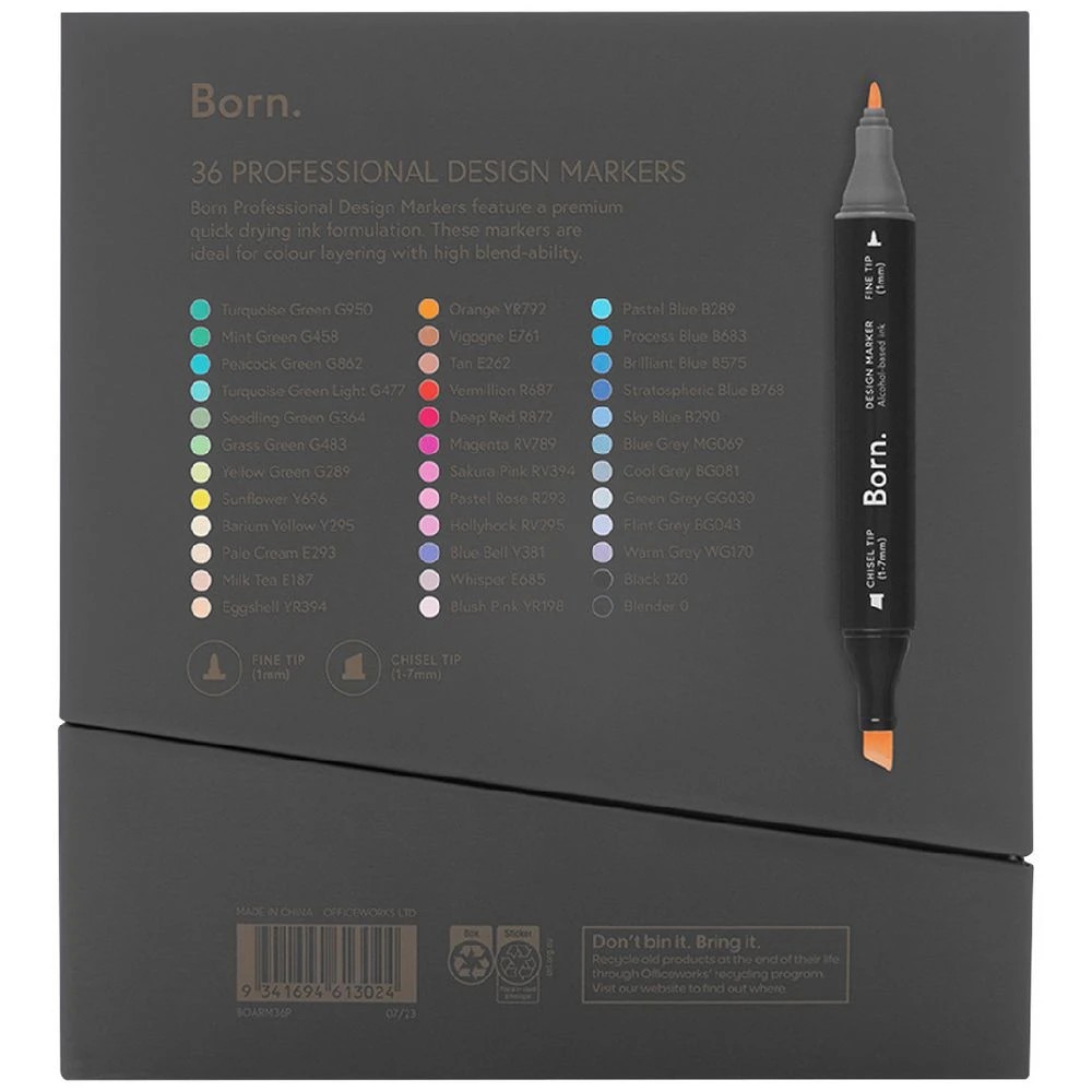 2 Born Professional Dual-Tip Artist Markers Assorted 36 Pack, 2 of 4
