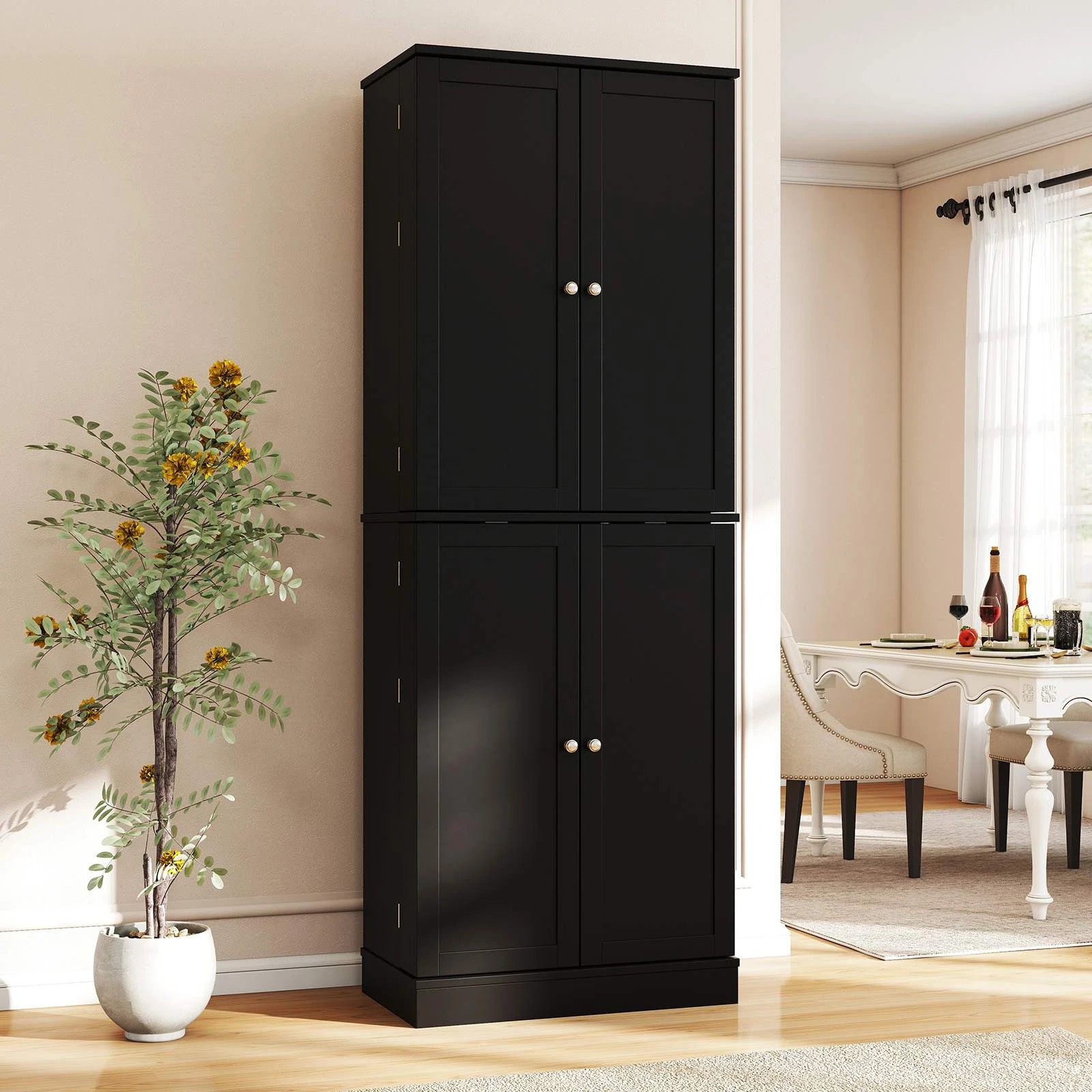 3 Costway 167CM Cupboard w/16 Door Shelves Adjustable Shelves Kitchen Pantry Cabinet - Black, 3 of 4