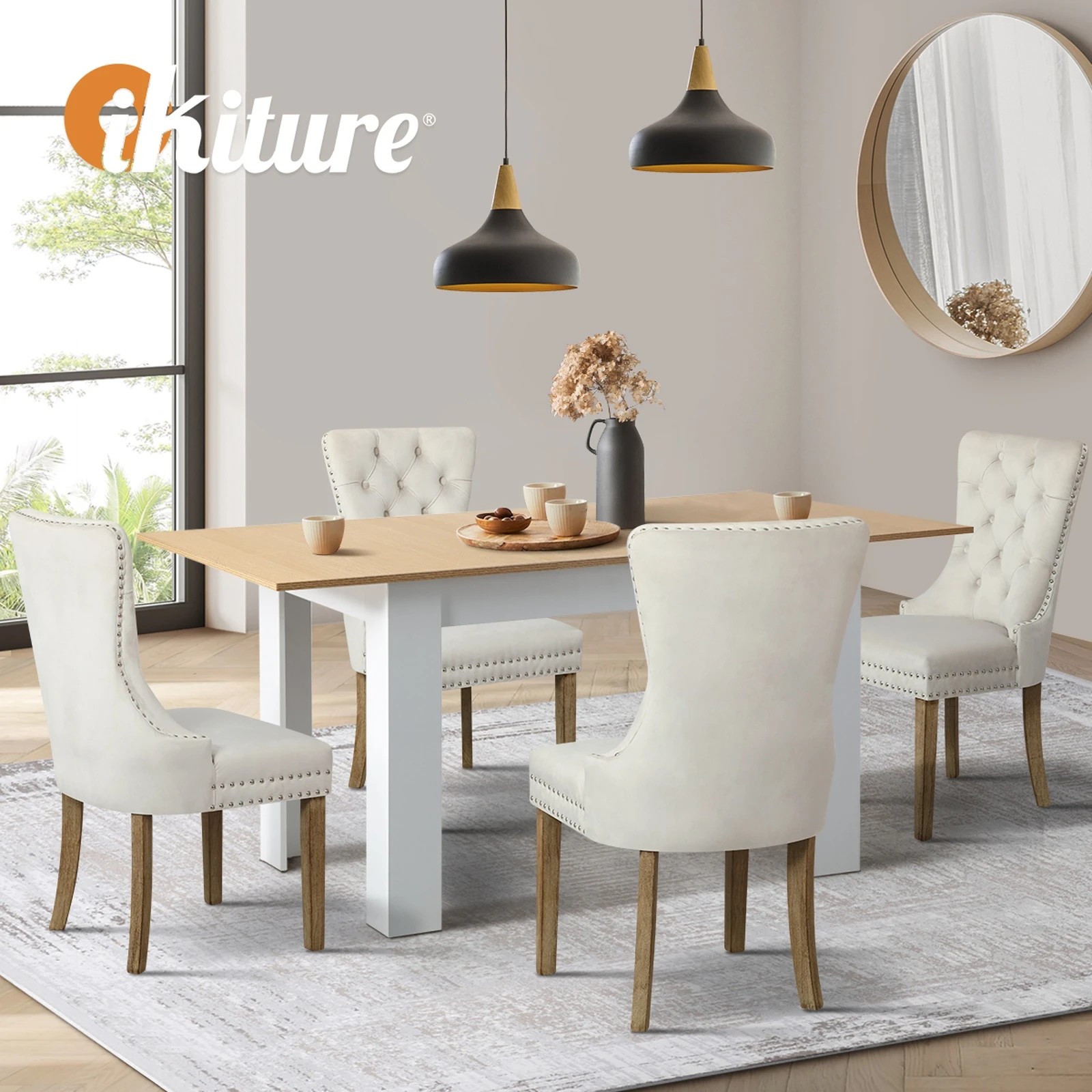 7 Oikiture 160cm Extendable Dining Table With 4pcs Dining Chairs Velvet
 - Multi, 7 of 10