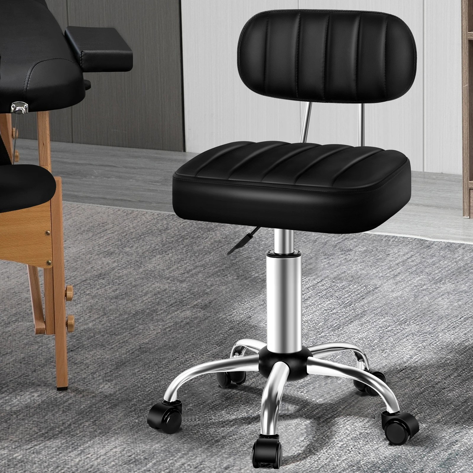 2 Alfordson 2x Salon Stool Backrest Swivel Barber Hair Dress Chair Lina - Black, 2 of 10