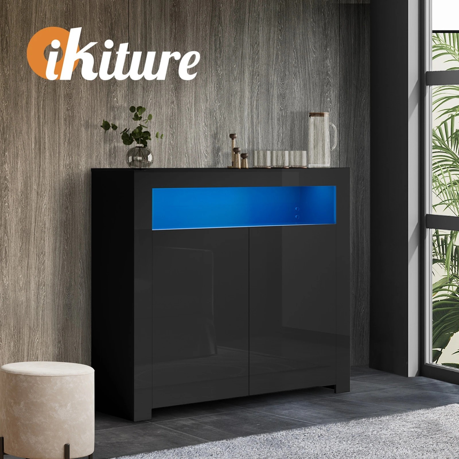 7 Oikiture Buffet Sideboard Led Rgb High Gloss
 - Black, 7 of 10