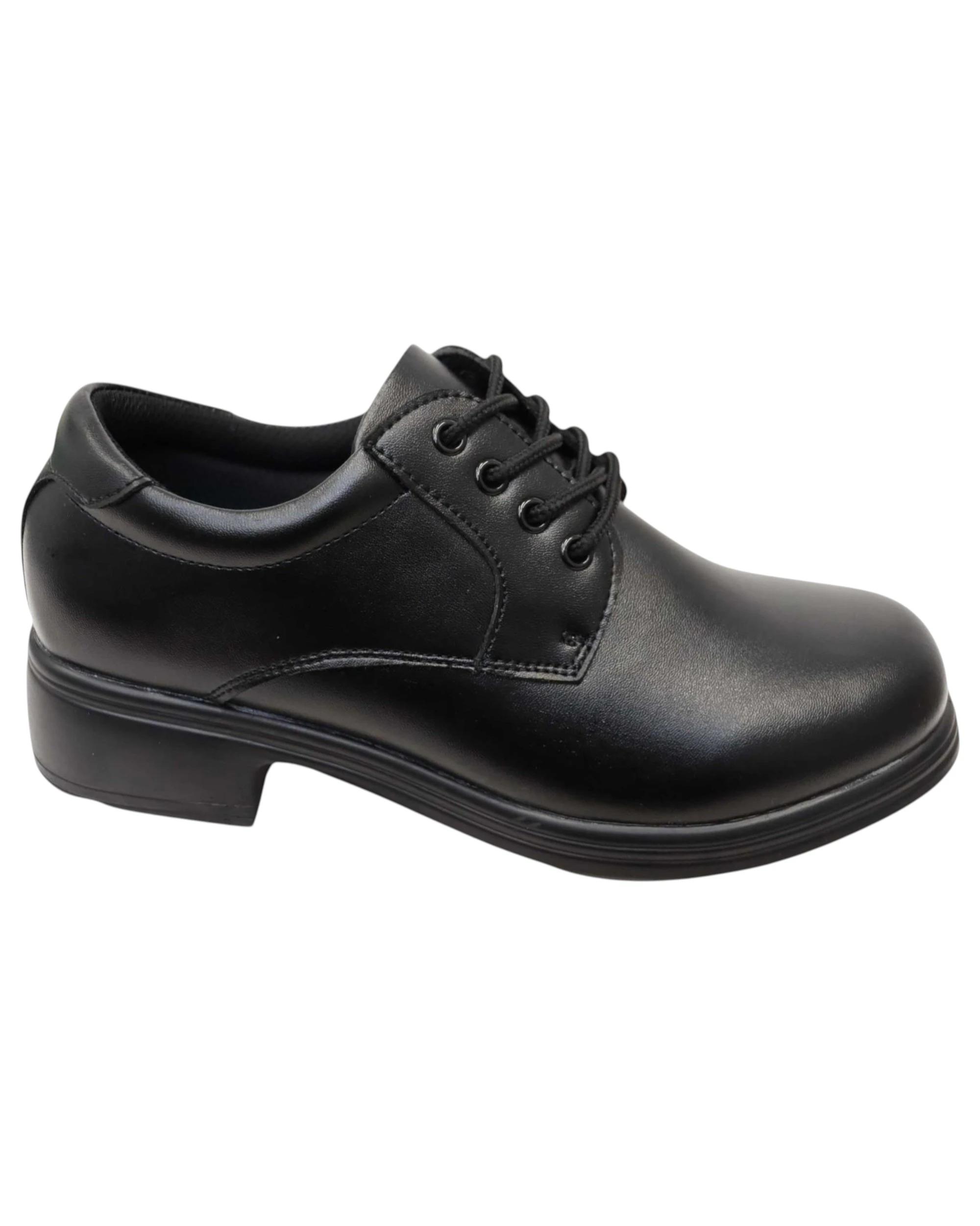 1 Grosby Girls Ellery Leather Lace Up Black School Shoes BLACK, 1 of 4